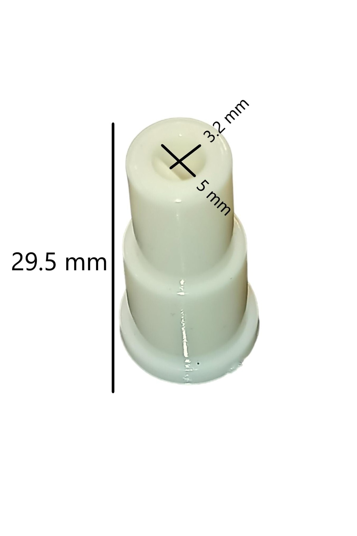 29,5 mm, 5 mm ve 3,2 mm ölçülerinde beyaz plastik pim.