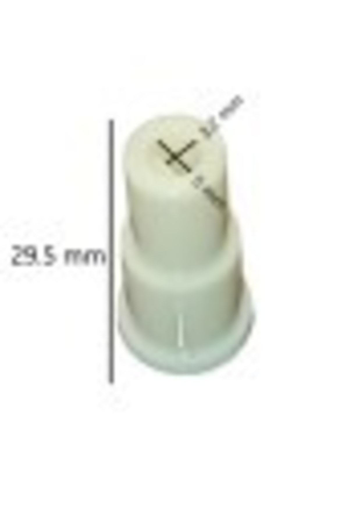 29,5 mm, 12 mm ve 8 mm boyutlarında beyaz plastik silindir.