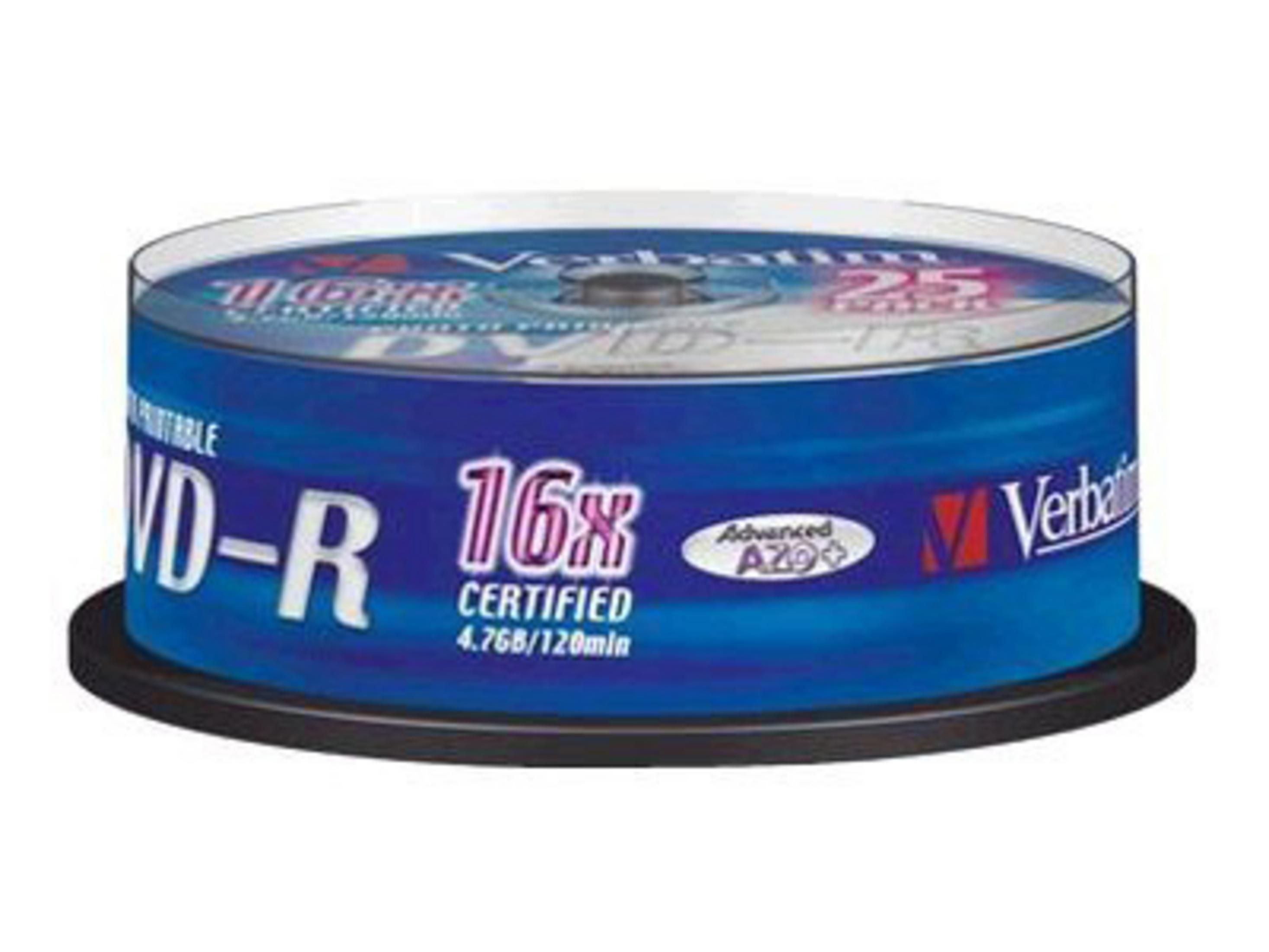 Un disco di 25 DVD-R stampabili, velocità 16x.