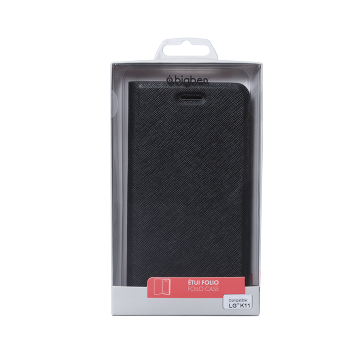 Custodia a libro nera in confezione, compatibile con LG K11.