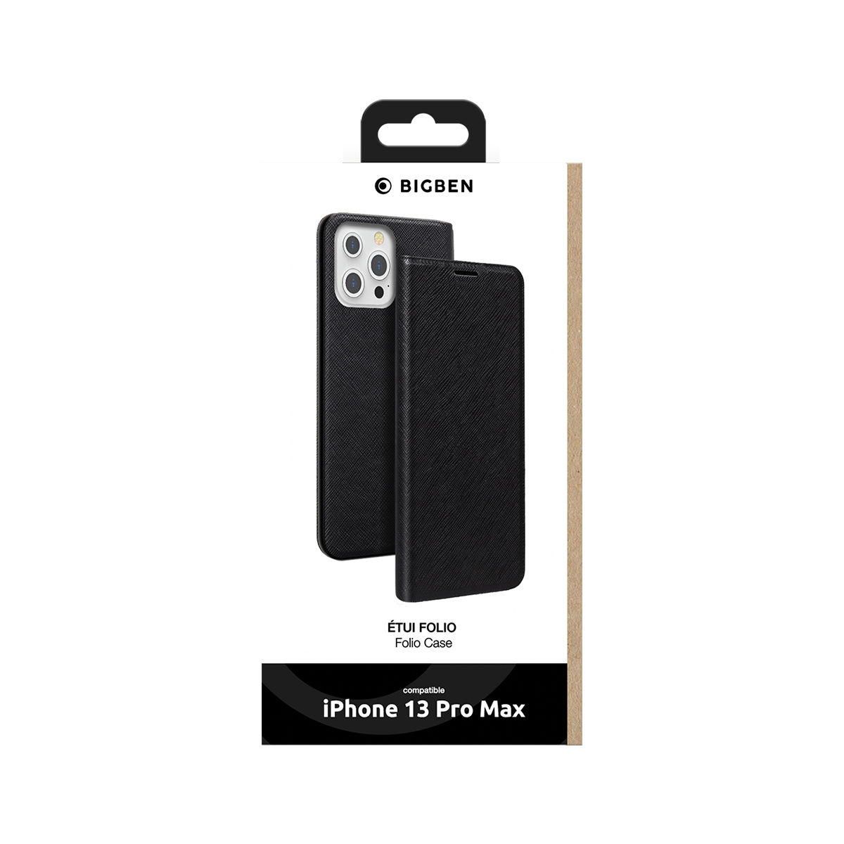 Custodia a libro nera per iPhone 13 Pro Max con logo Bigben.