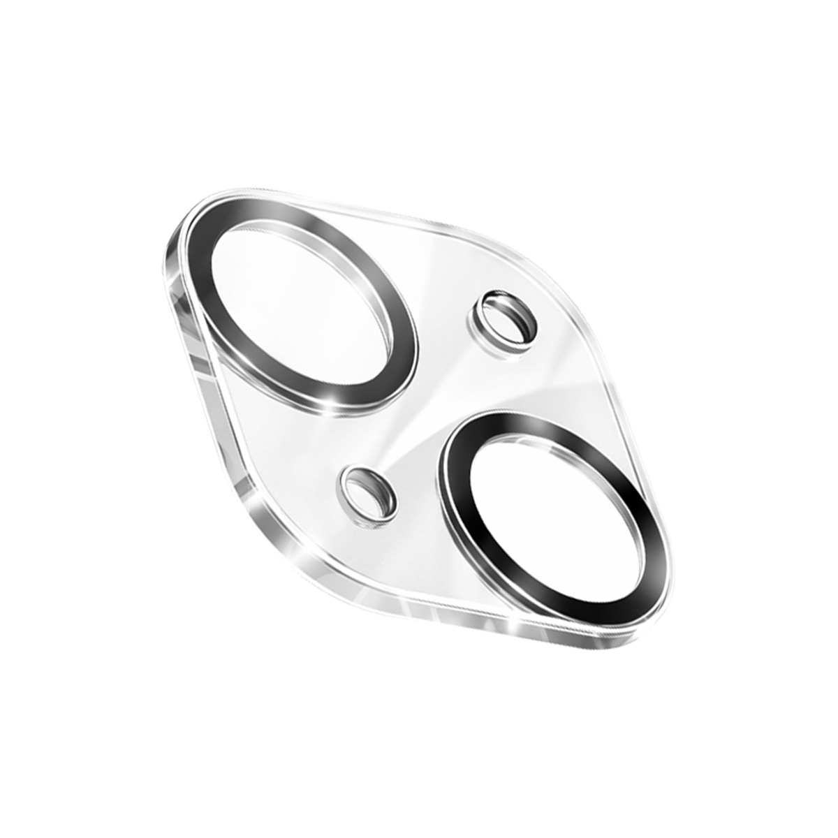 Protecteur de lentille de caméra de téléphone transparent avec anneaux noirs.