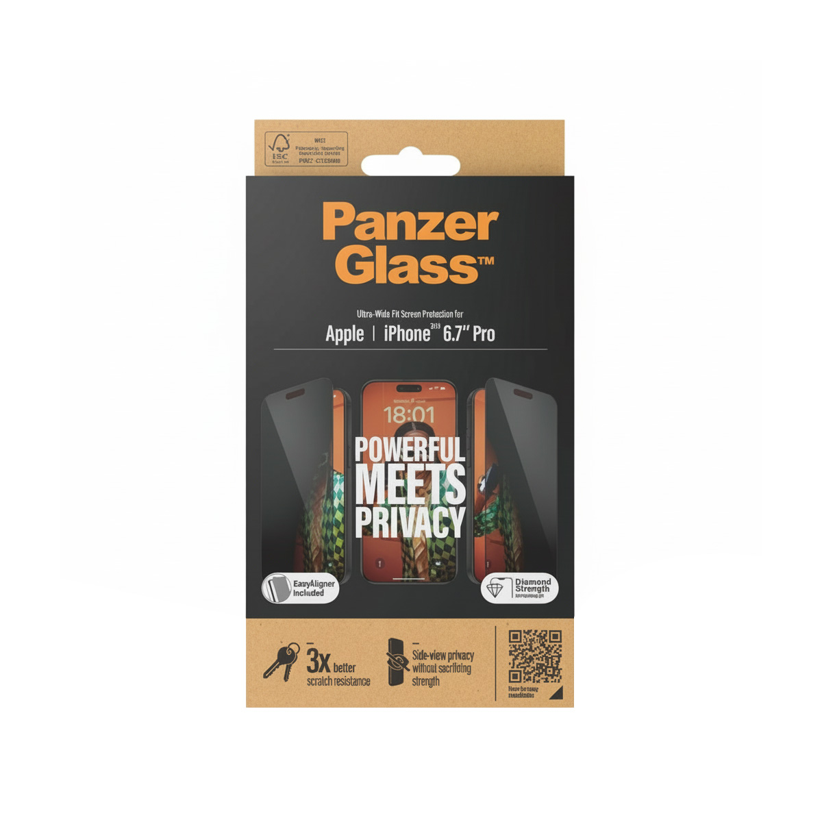 Panzer Glass screenprotector verpakking voor iPhone 6.7" Pro.