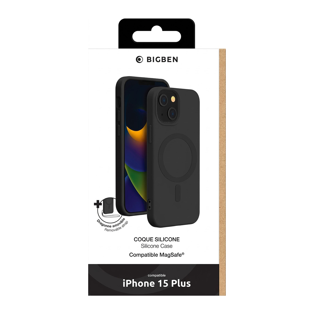 Custodia in silicone nera per iPhone 15 Plus compatibile MagSafe Bigben.