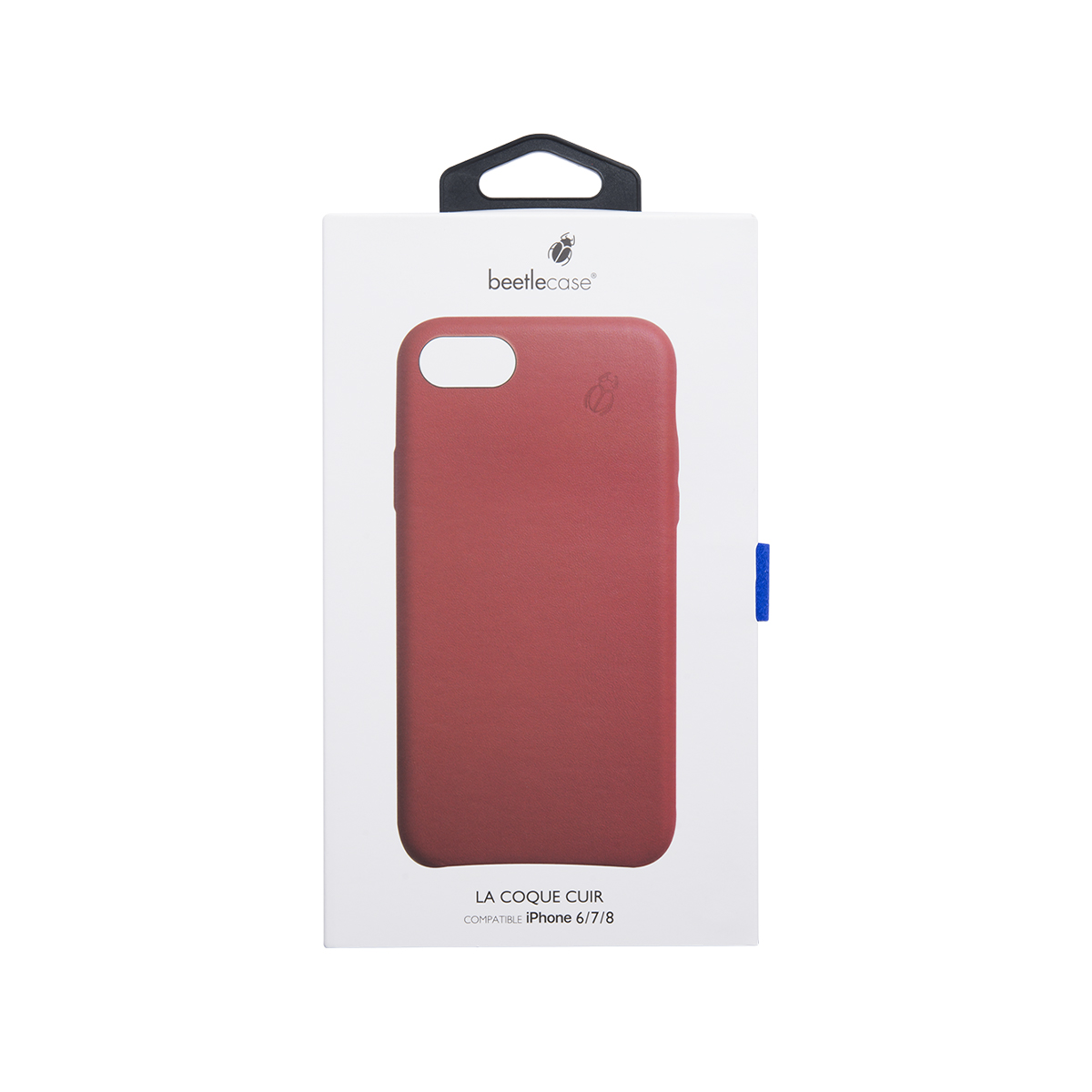 Rote Handyhülle für iPhone 6/7/8 in weißer Verpackung mit Beetle Case Logo.