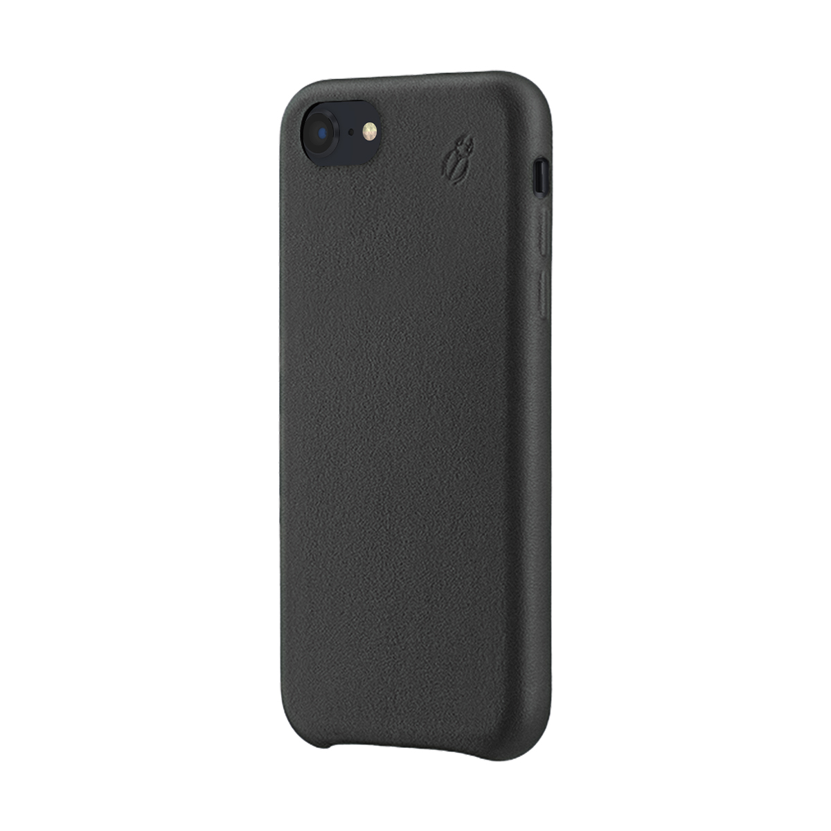 Custodia nera per iPhone con ritaglio fotocamera e logo.