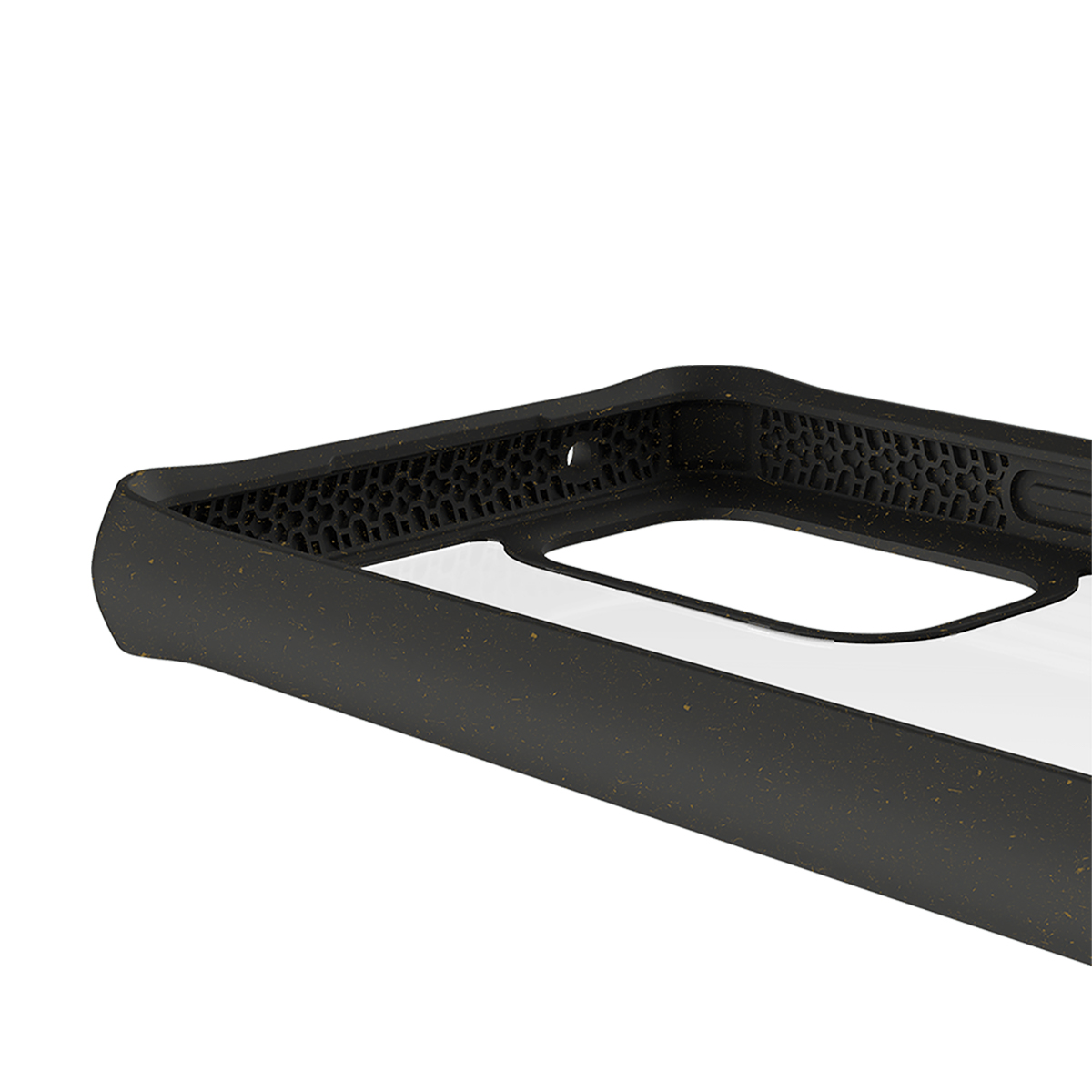 Cornice scura per cover telefono con motivo a nido d'ape.