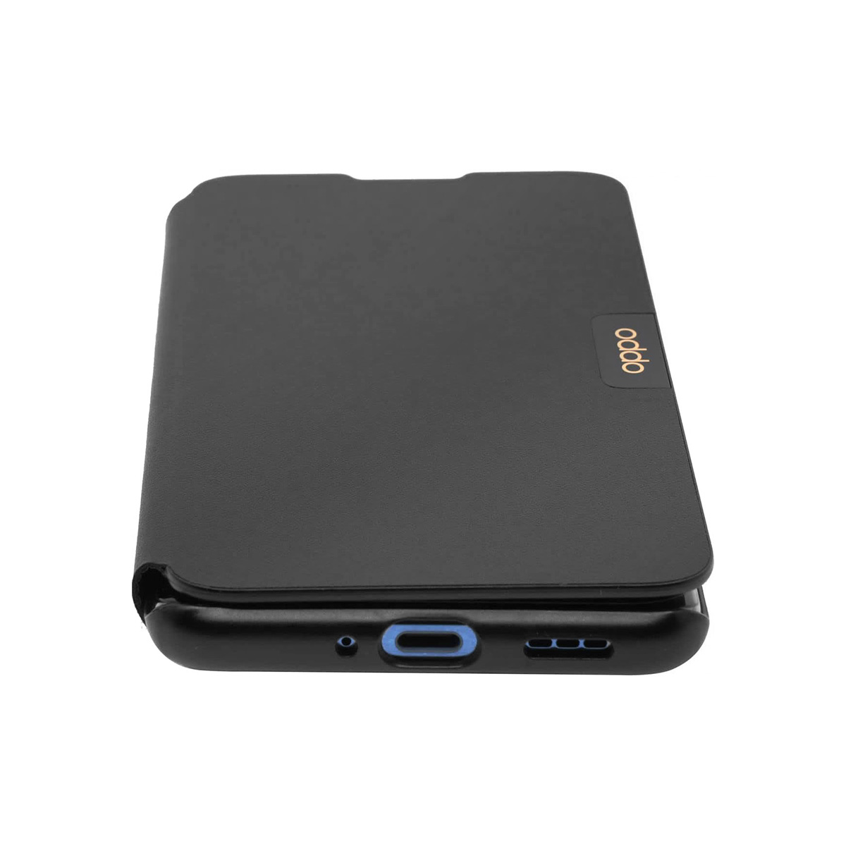 Custodia nera per telefono con logo OPPO, vista frontale.