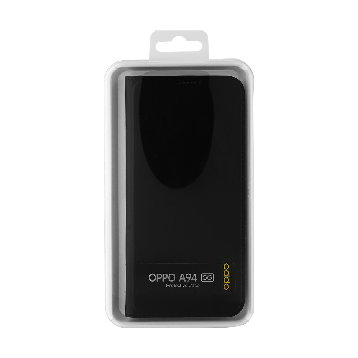 Schwarze Handyhülle für Oppo A94 5G in transparenter Verpackung.