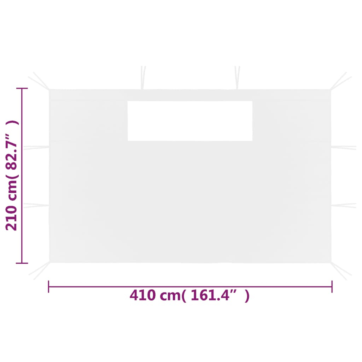 Telo bianco di dimensioni 410x210 cm con una finestra.