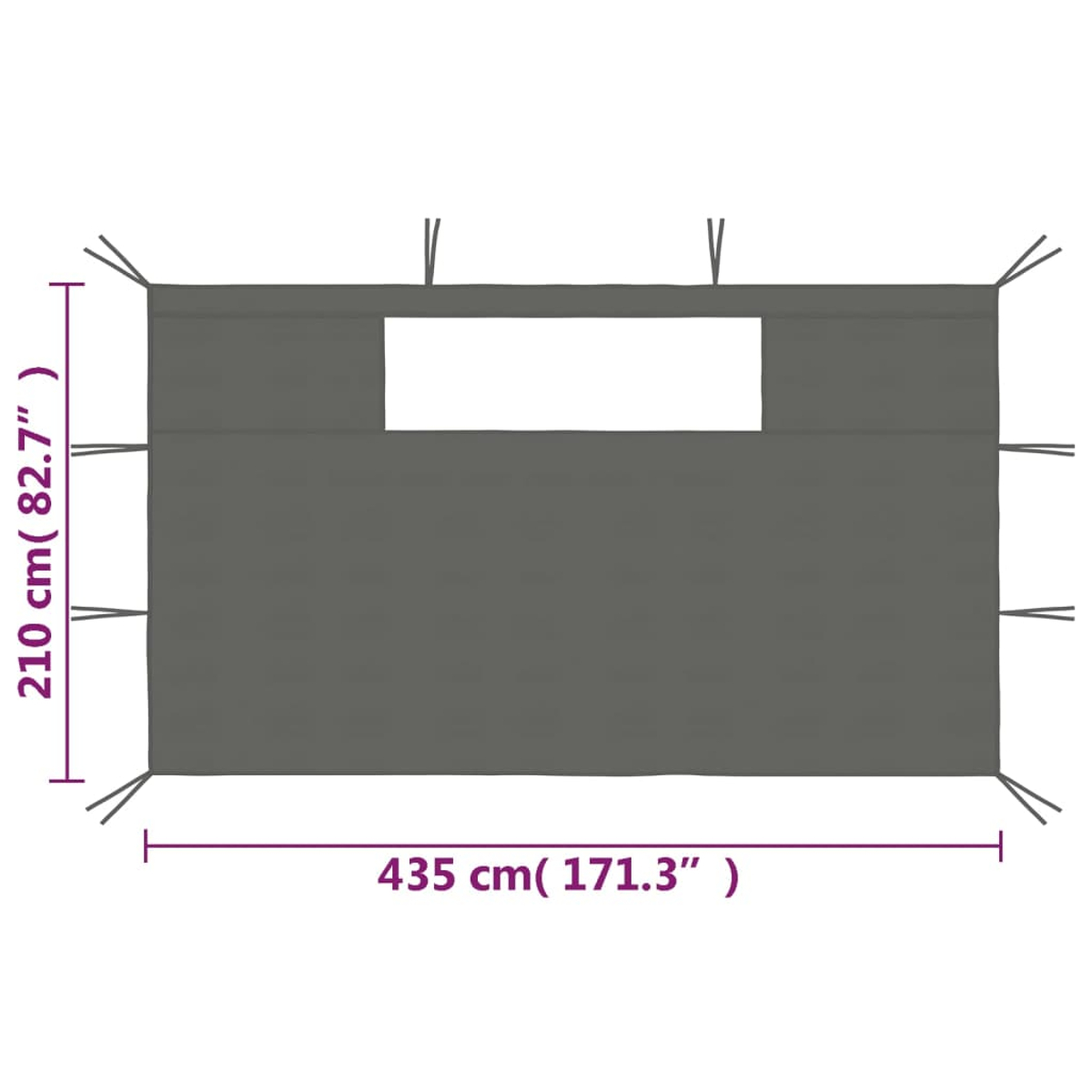 Telo grigio con lacci e dimensioni 435x210 cm. Ha un ritaglio rettangolare.