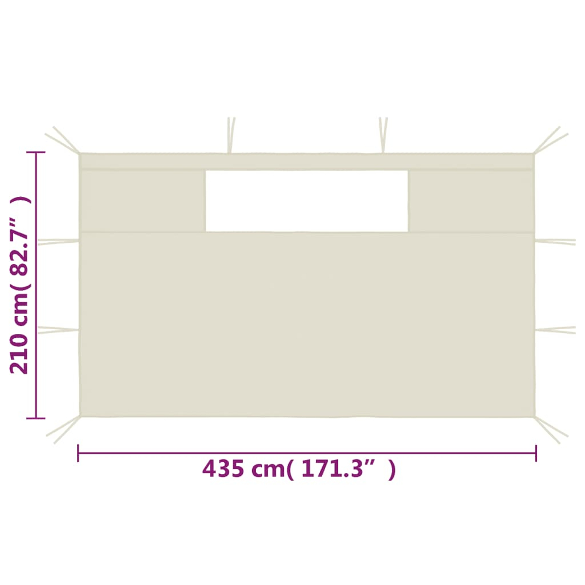Baldacchino beige con legacci e indicazioni dimensionali.