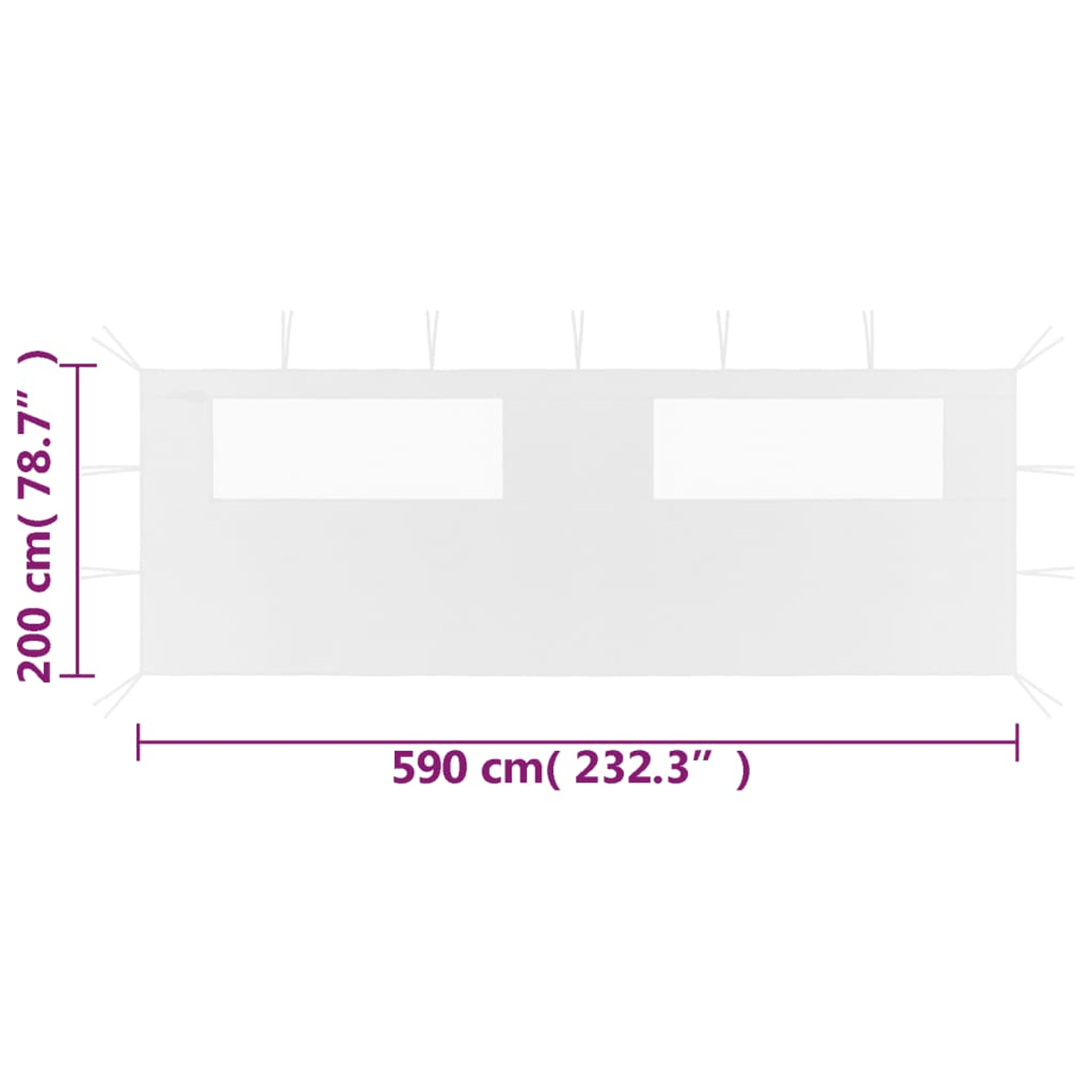Telo bianco con due finestre, dimensioni 590 x 200 cm.