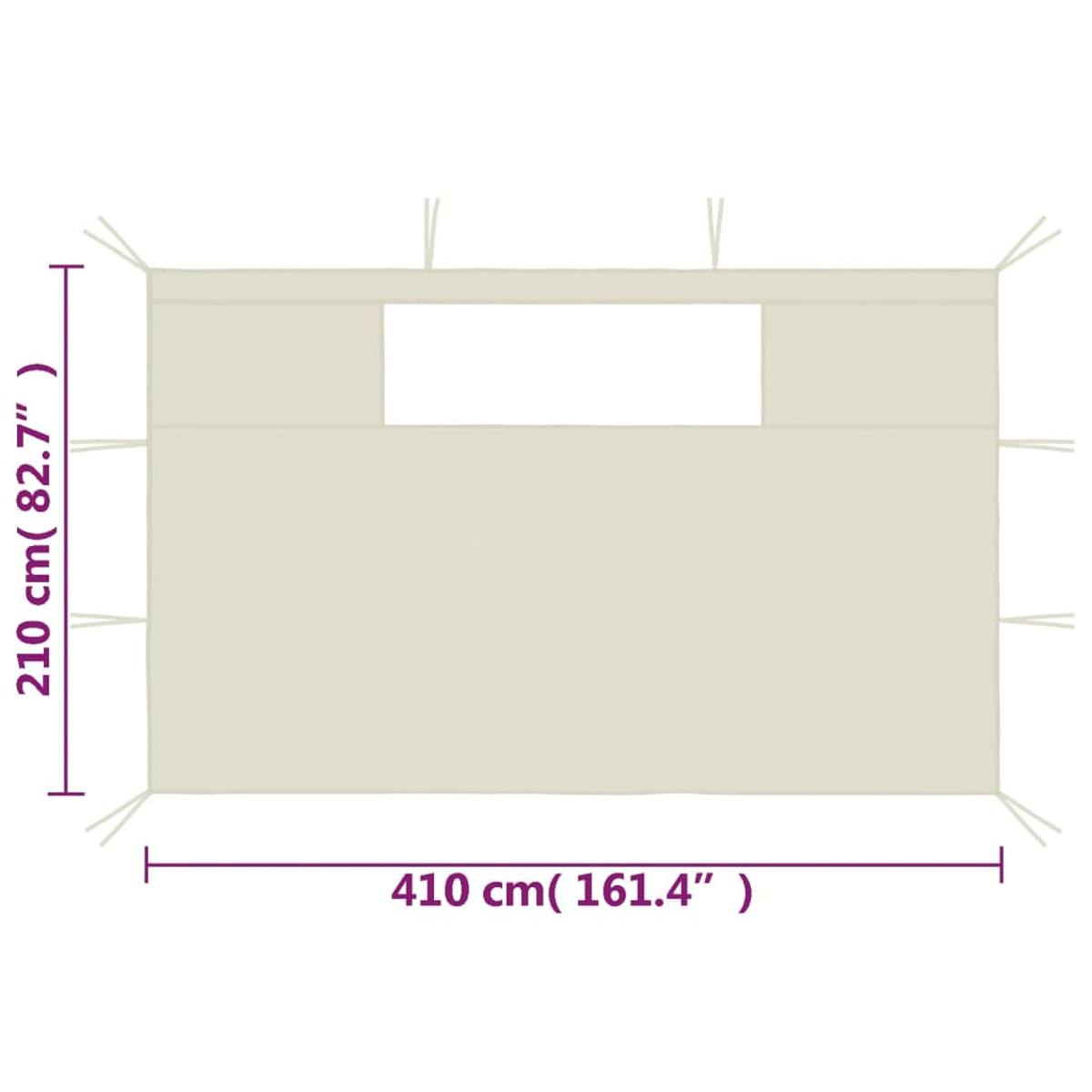 Tessuto beige con lacci, dimensioni 410 x 210 cm.