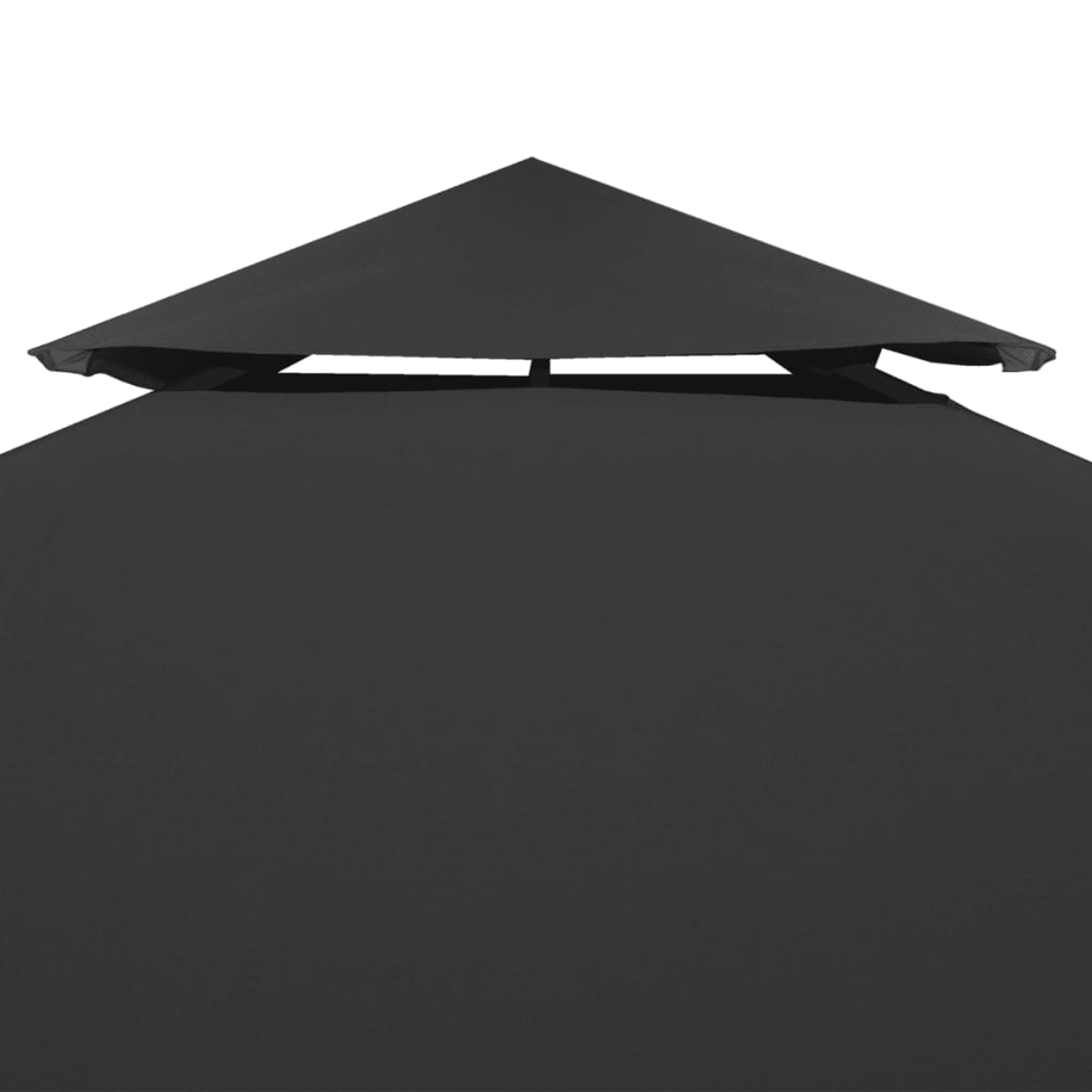 Gazebo grigio scuro con tetto a due livelli su sfondo bianco.