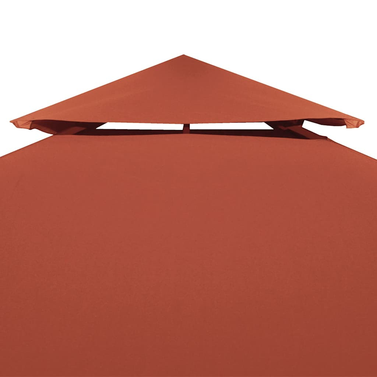 Vista dall'alto del tetto di una pergola color ruggine con doppia ventilazione.
