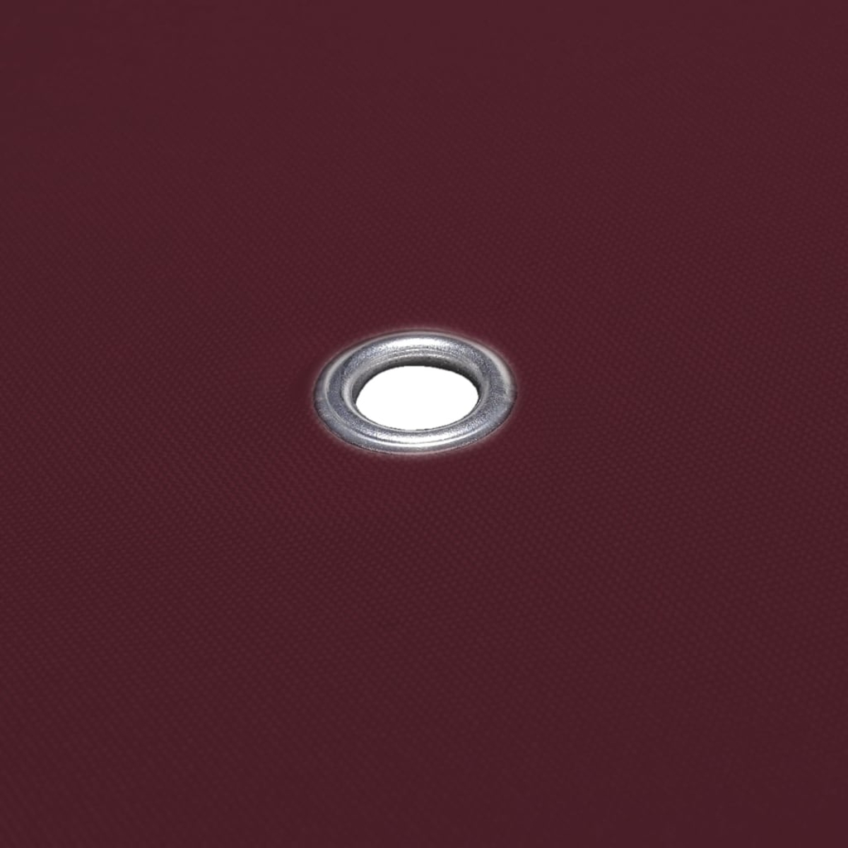 Un singolo occhiello argentato su tessuto rosso scuro.