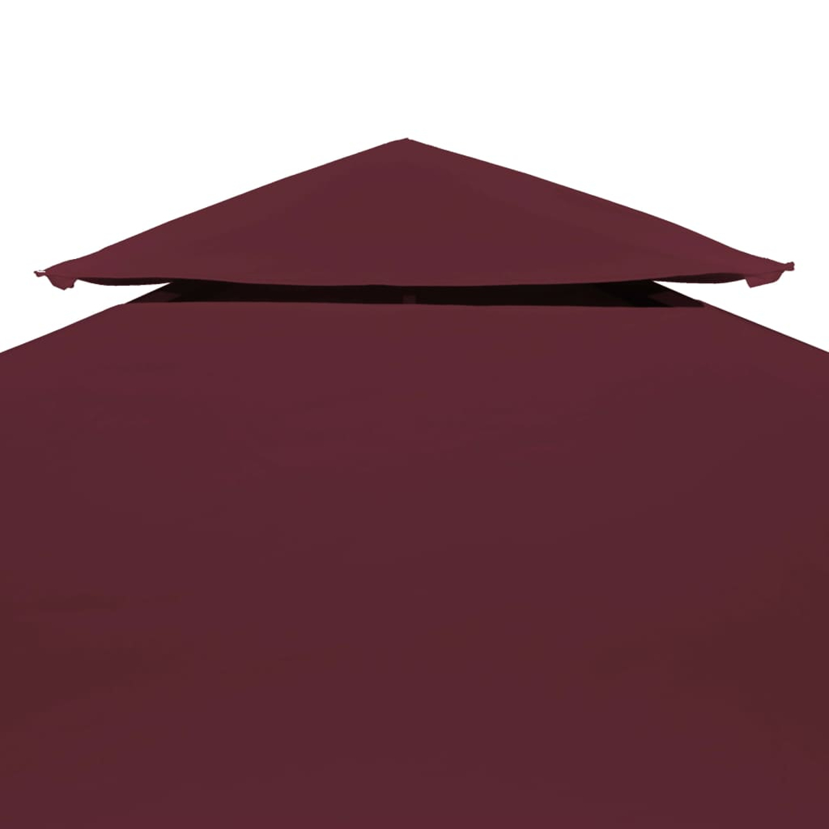Techo de dos niveles de toldo rojo oscuro con fondo blanco.