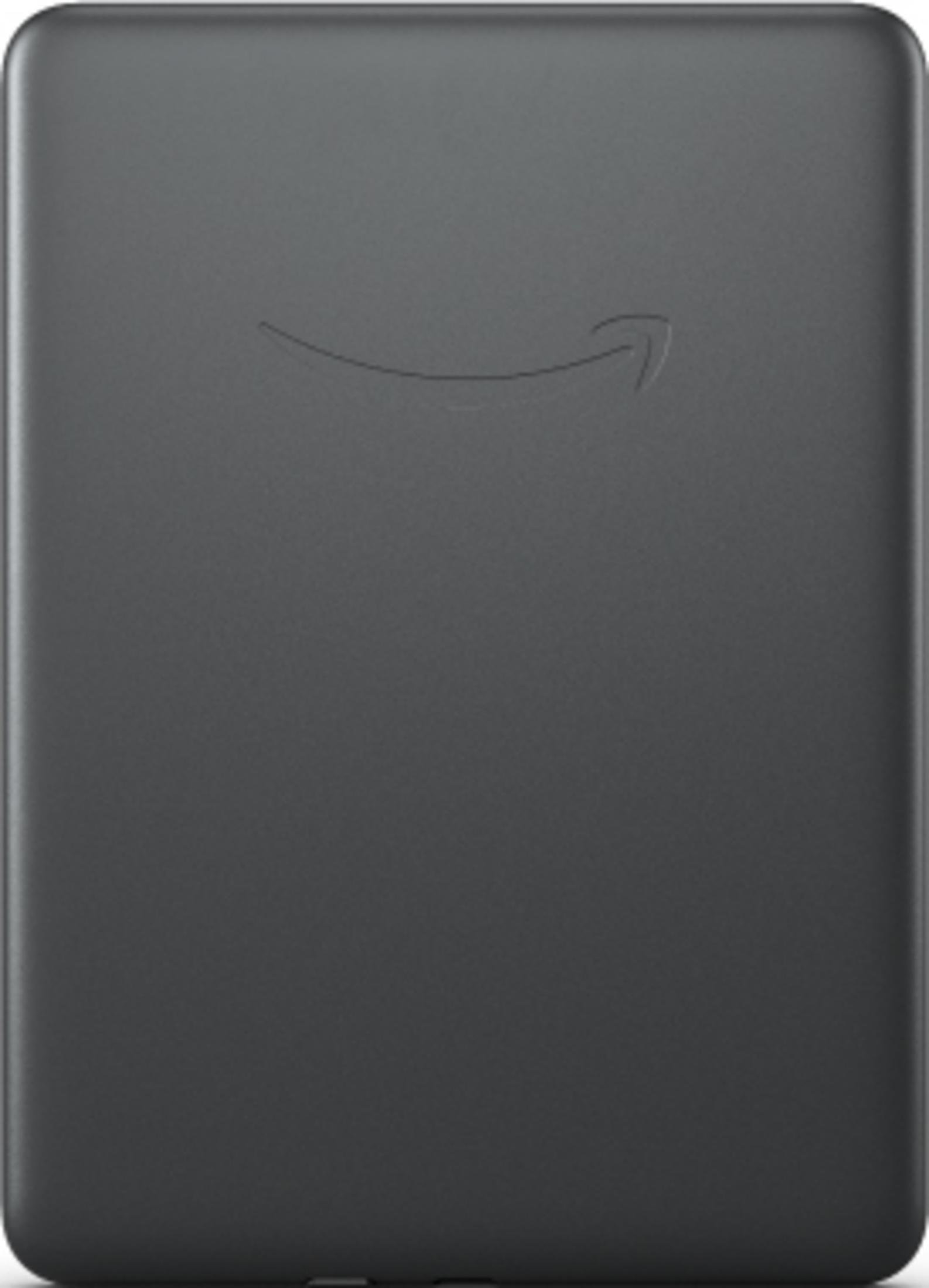 Dunkelgraues E-Book-Lesegerät mit Amazon-Logo.