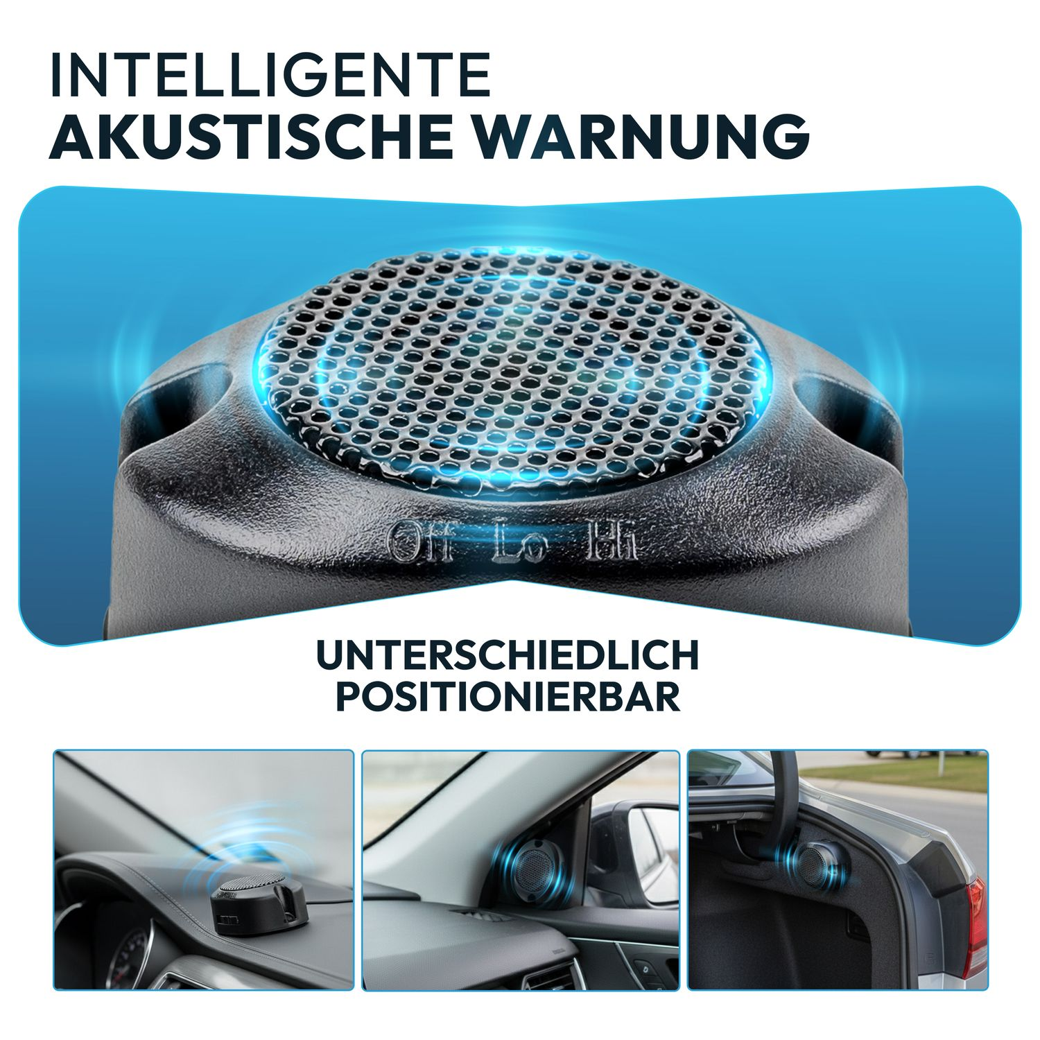Intelligente akustische Warnung: Mehrere Positionen für den Lautsprecher im Auto.