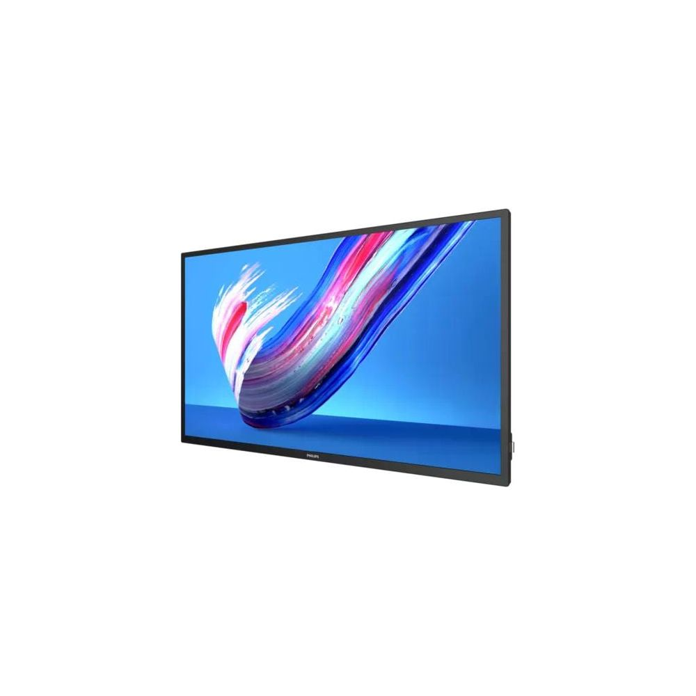 Czarny monitor z kolorowym wzorem abstrakcyjnym na ekranie.