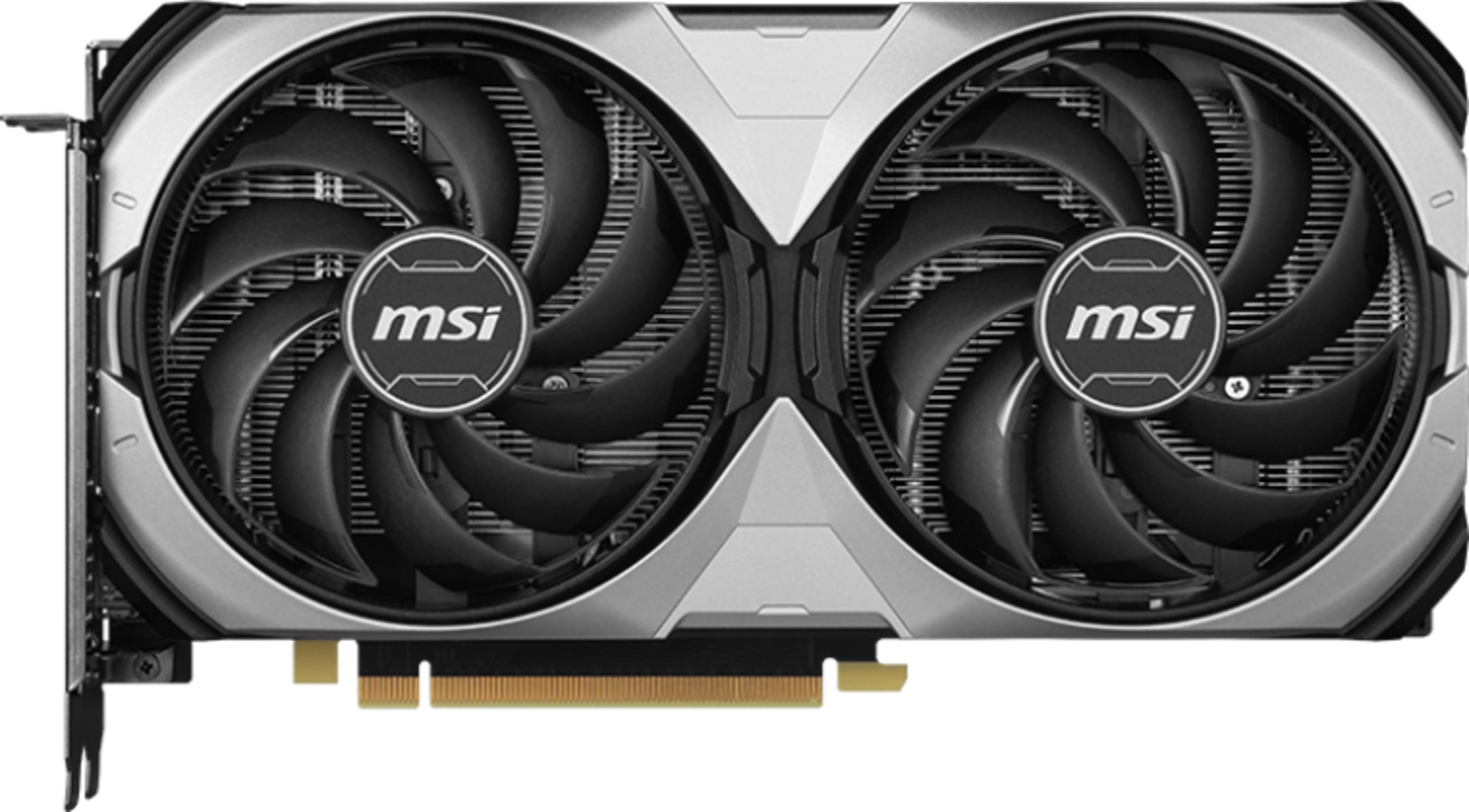 Eine Grafikkarte mit zwei Lüftern und dem MSI-Logo.
