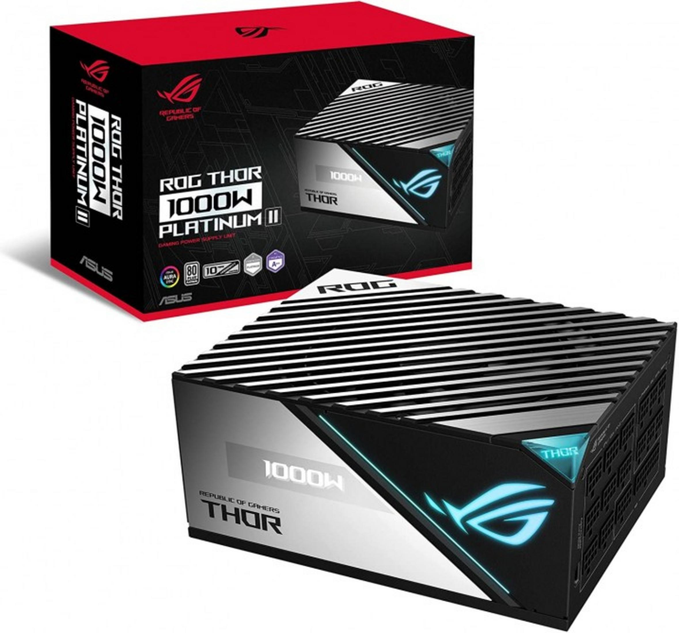 Alimentatore ROG Thor 1000W Platinum II e la sua scatola.