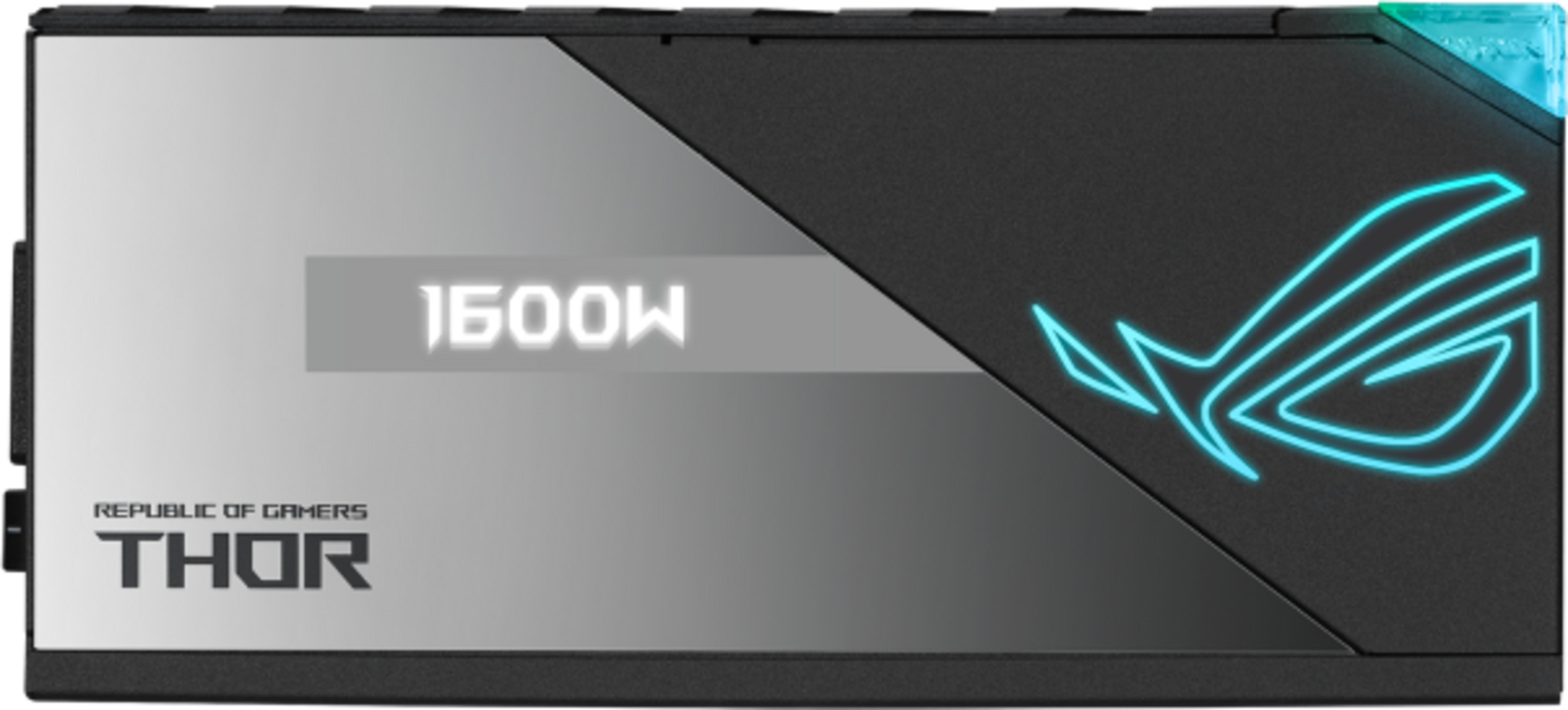 Alimentatore nero da 1600W con logo ROG blu.