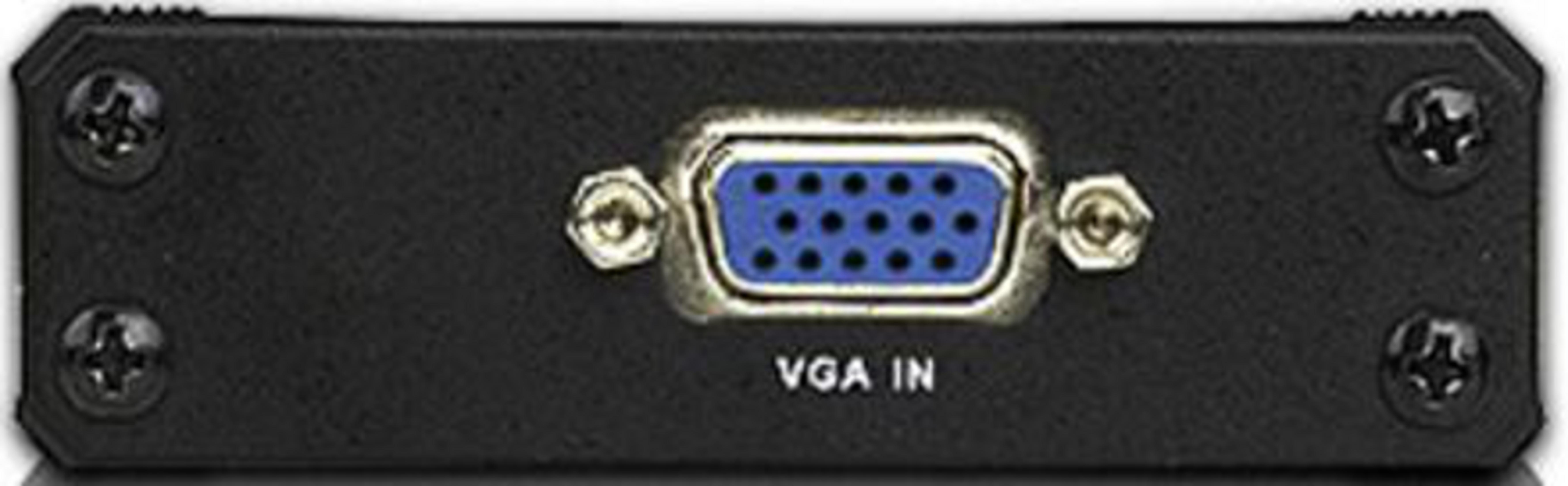Ein schwarzes Gehäuse mit einem blauen VGA-Anschluss und der Aufschrift VGA IN.
