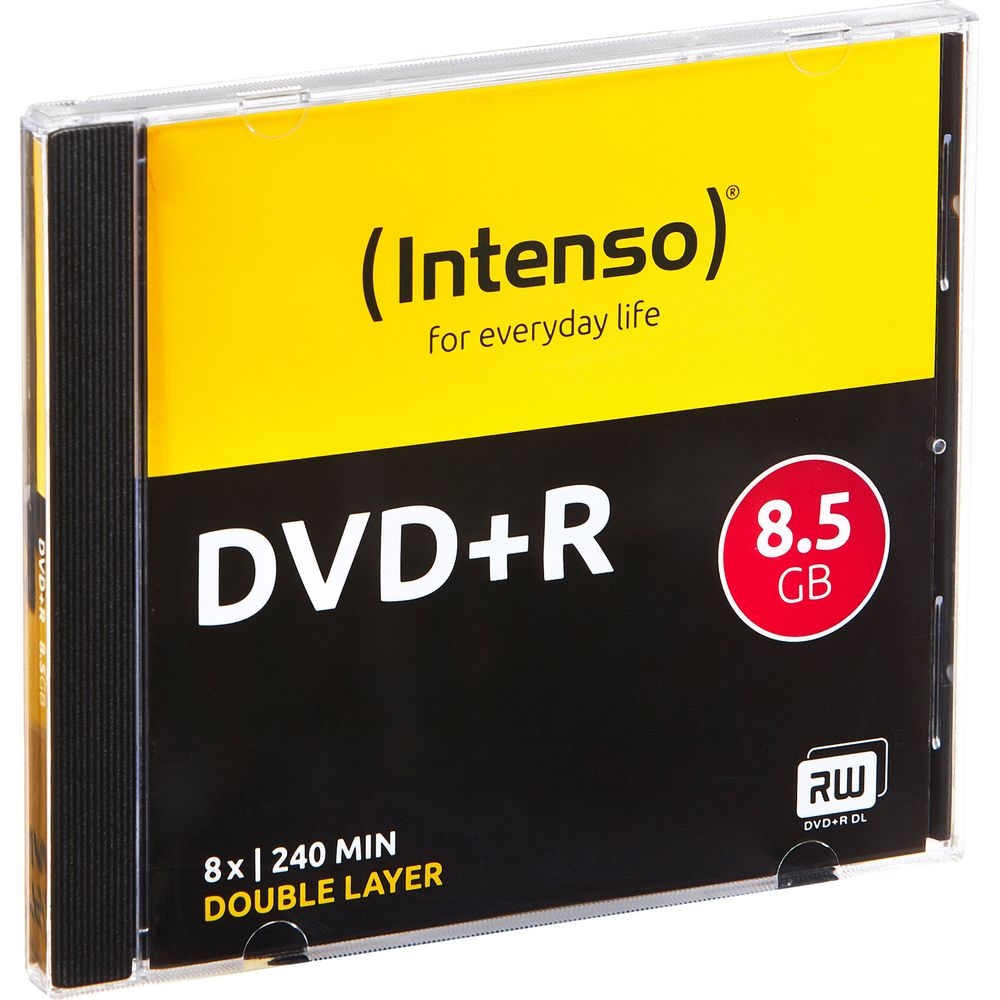 Płyta Intenso DVD+R 8.5 GB Dual Layer w pudełku.