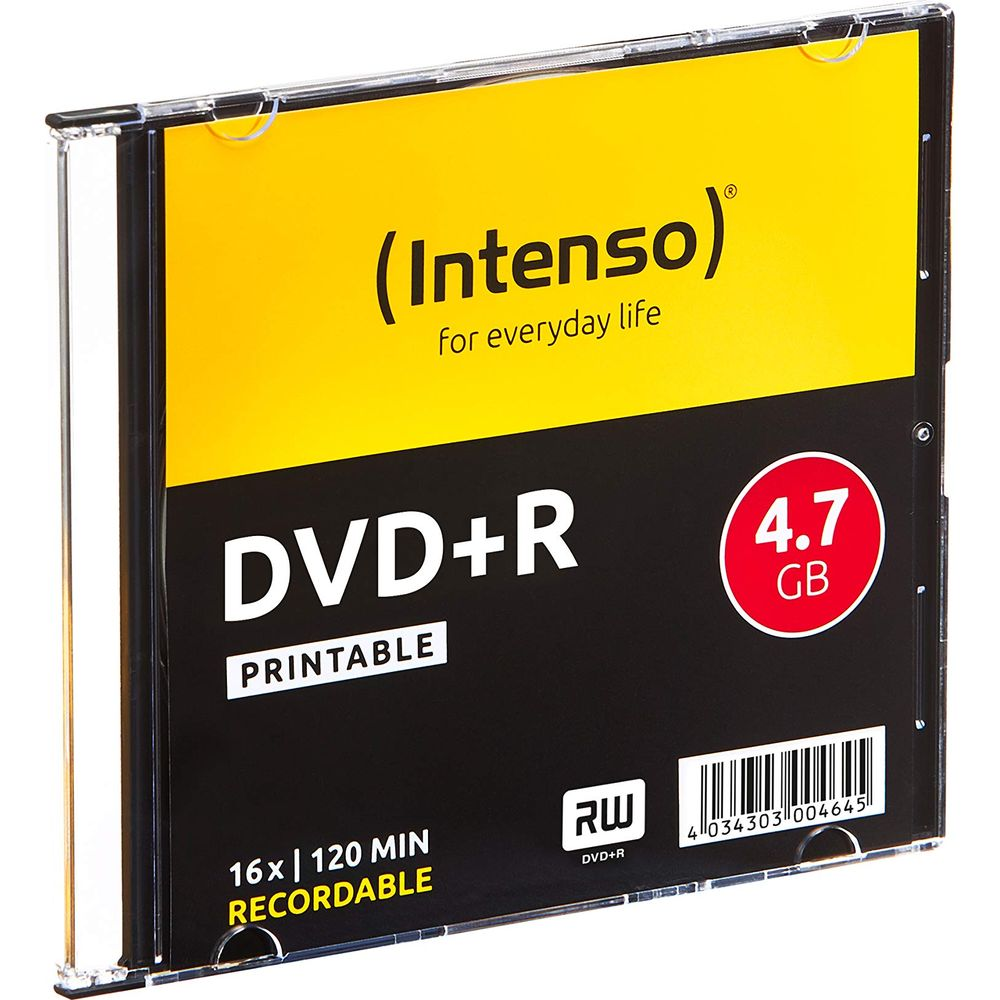 Płyta DVD+R do druku o pojemności 4,7 GB w czarnym opakowaniu.