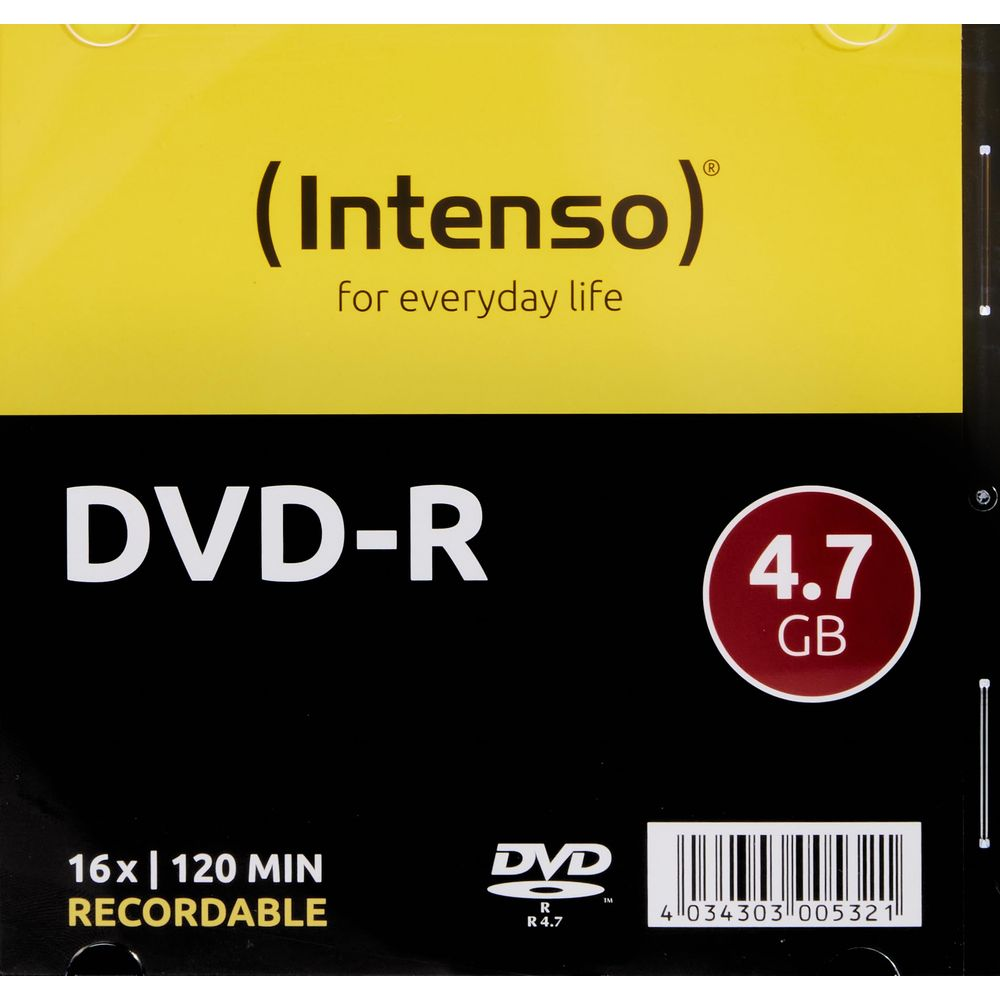 Intenso DVD-R 4,7 GB, 16x, 120 Min Zapisywalny, z kodem kreskowym.