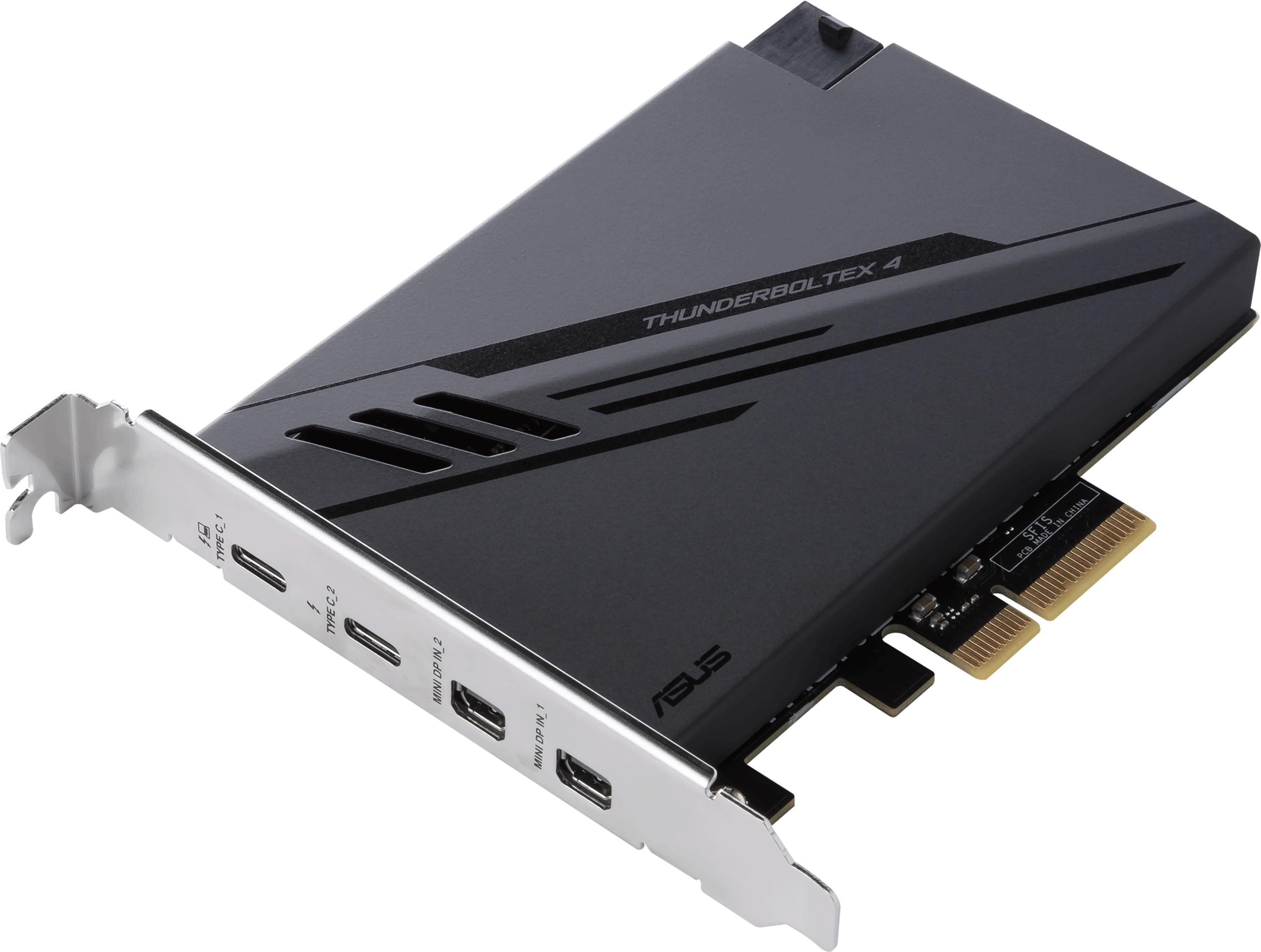 Scheda di espansione ASUS Thunderbolt 4 nera con porte e prese d'aria.