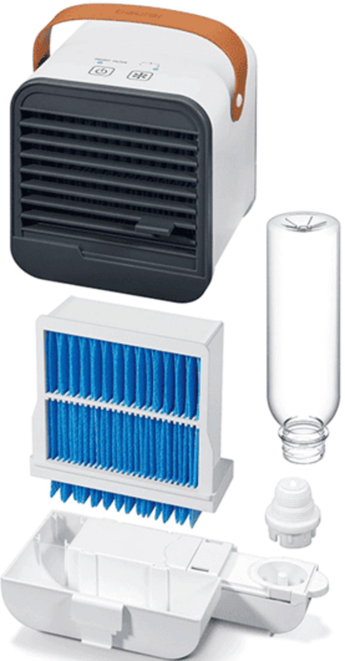 Kit de enfriador de aire portátil con filtro y botella de agua.