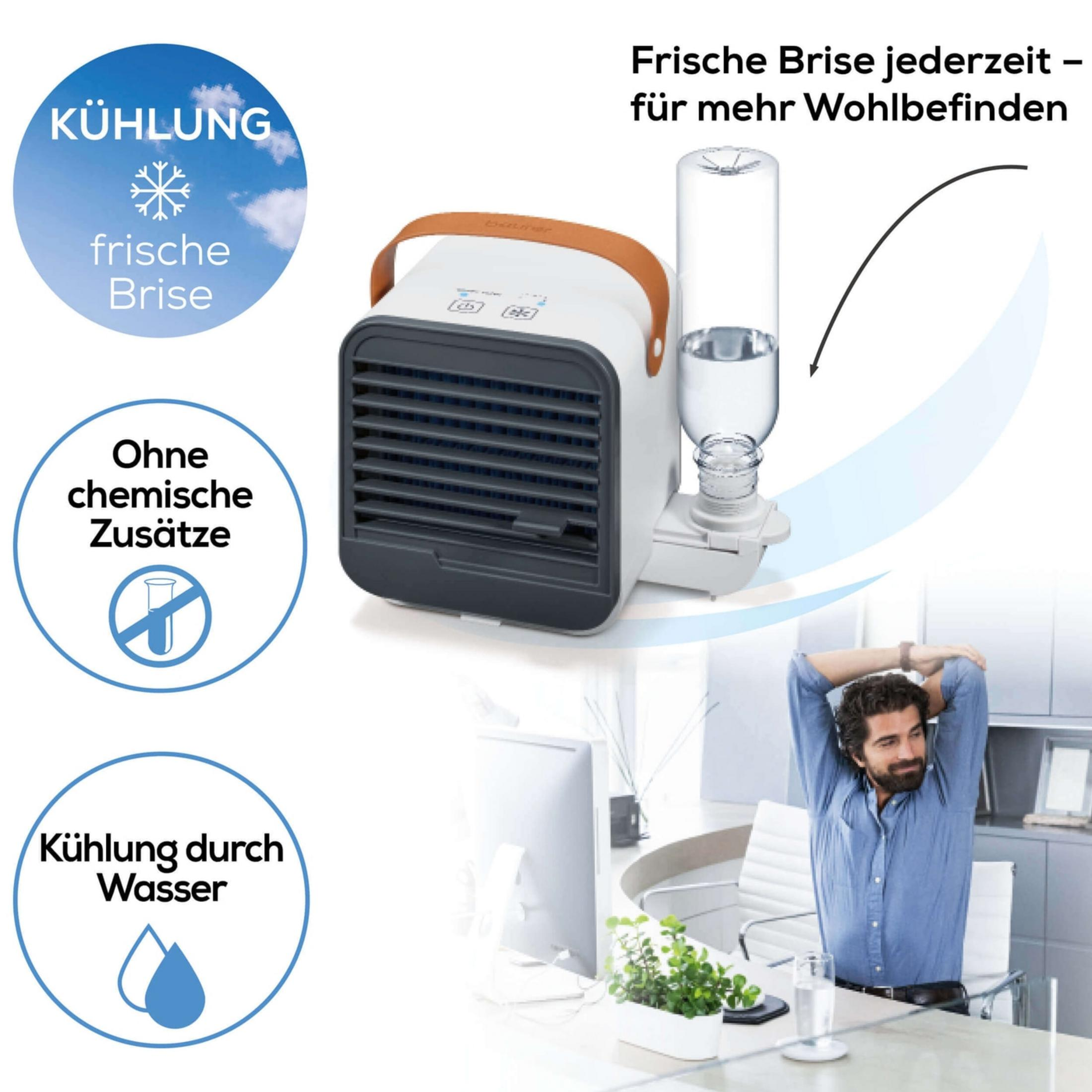 Enfriador compacto con depósito de agua, para aire fresco sin aditivos.