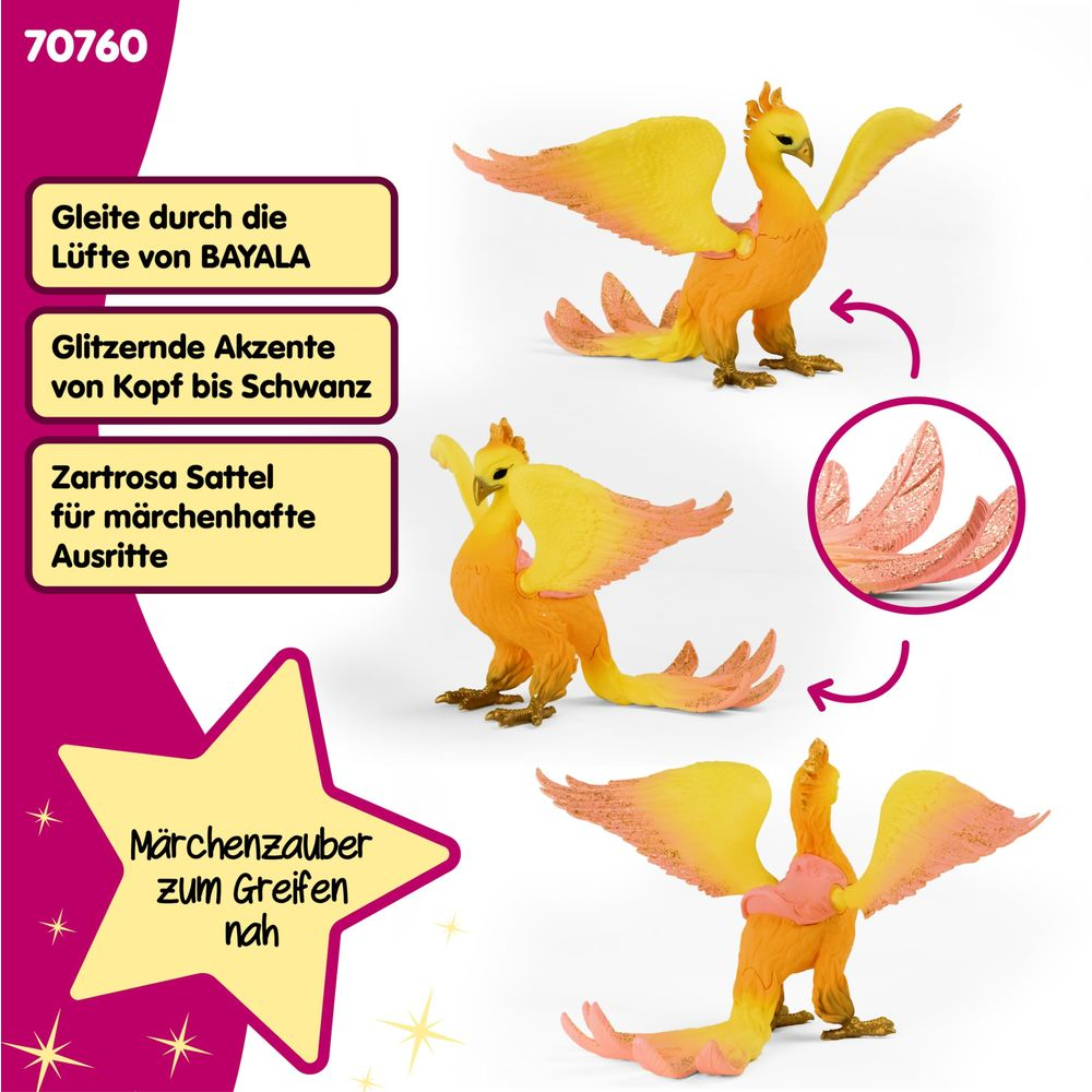 Pomarańczowo-żółty ptak ze skrzydłami i różowymi akcentami.