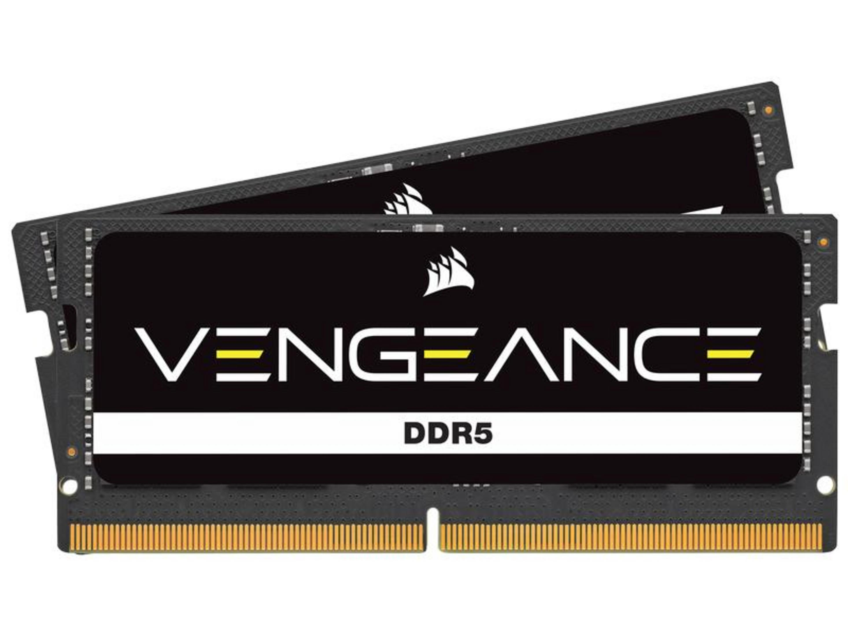 Dos módulos RAM Corsair Vengeance DDR5 con etiquetas negras y contactos dorados.