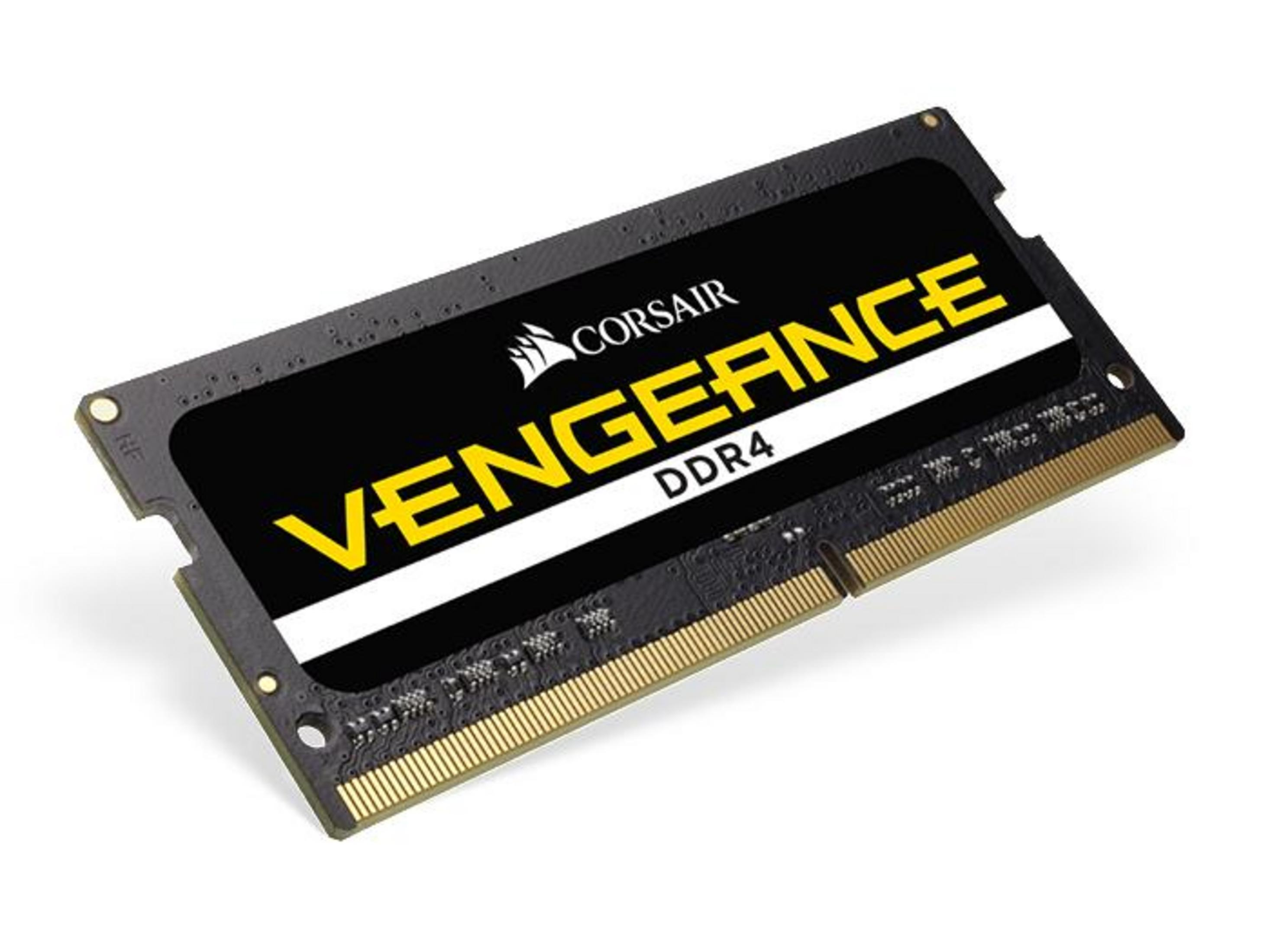 Moduł RAM Corsair Vengeance DDR4 ze złotymi stykami na czarnej płytce.