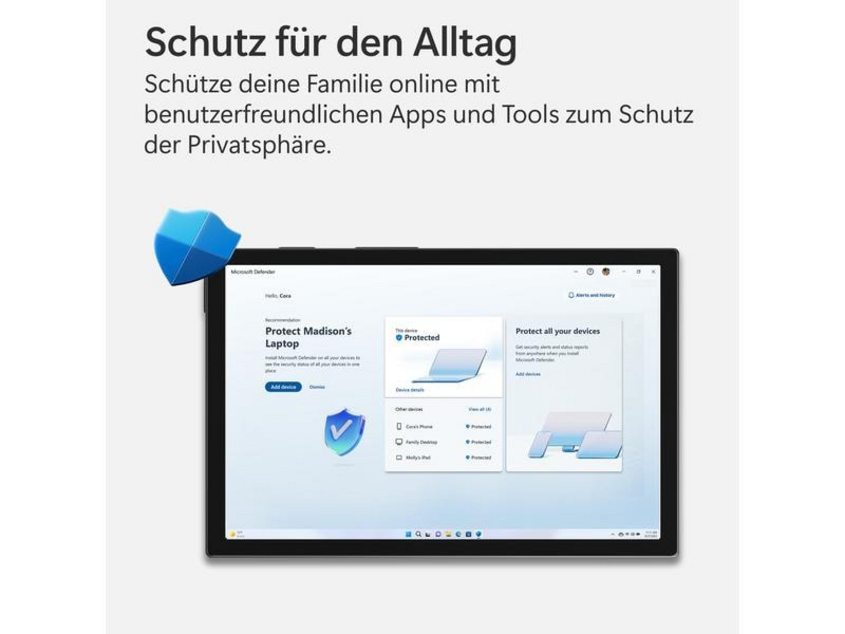 Microsoft Defender mostra protezione per tutti i dispositivi. Scudo blu in alto a sx.