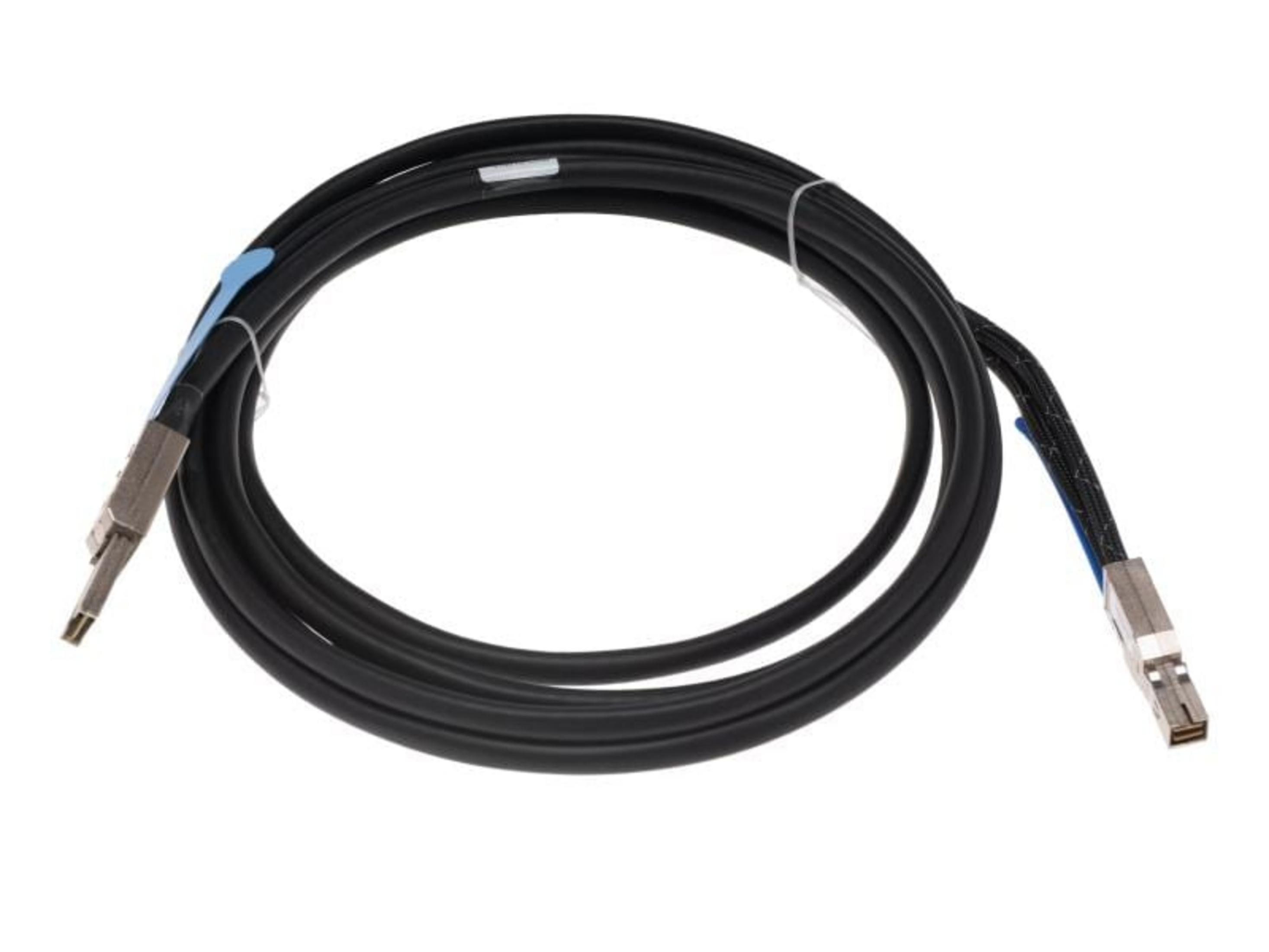 Câble noir avec connecteurs métalliques et accents bleus.