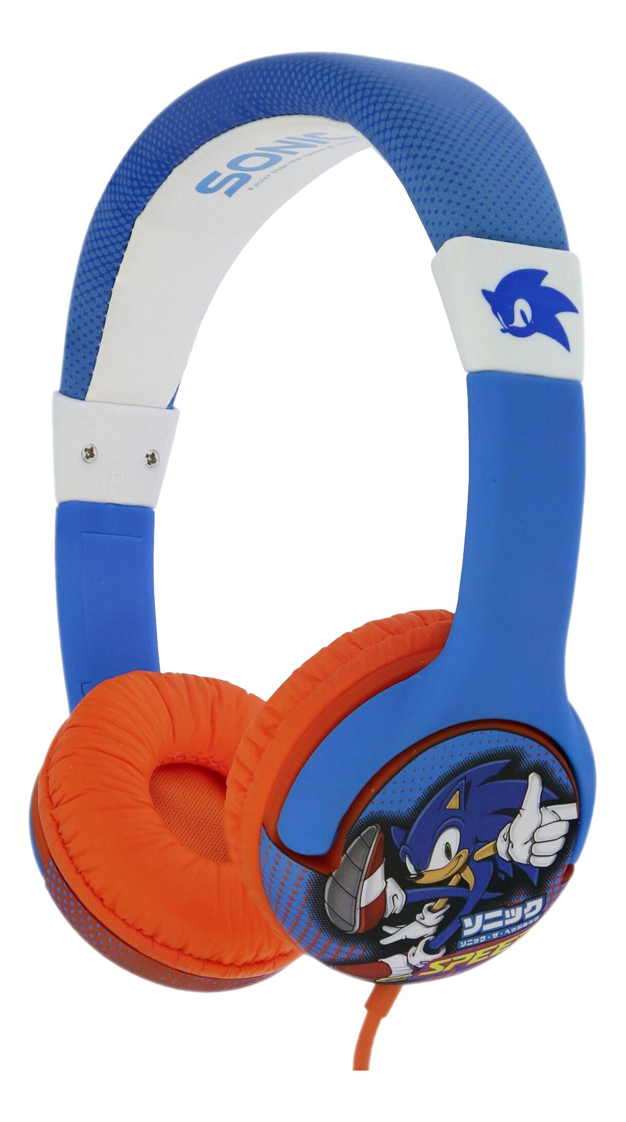 Niebieskie słuchawki Sonic z pomarańczowymi nausznikami i białym pałąkiem.