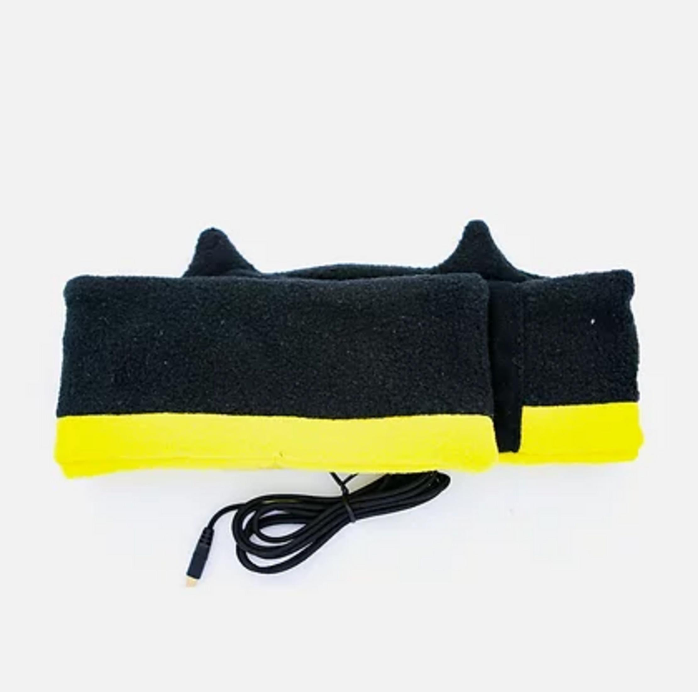 Fascia nera con striscia gialla e orecchie, con cavo USB.