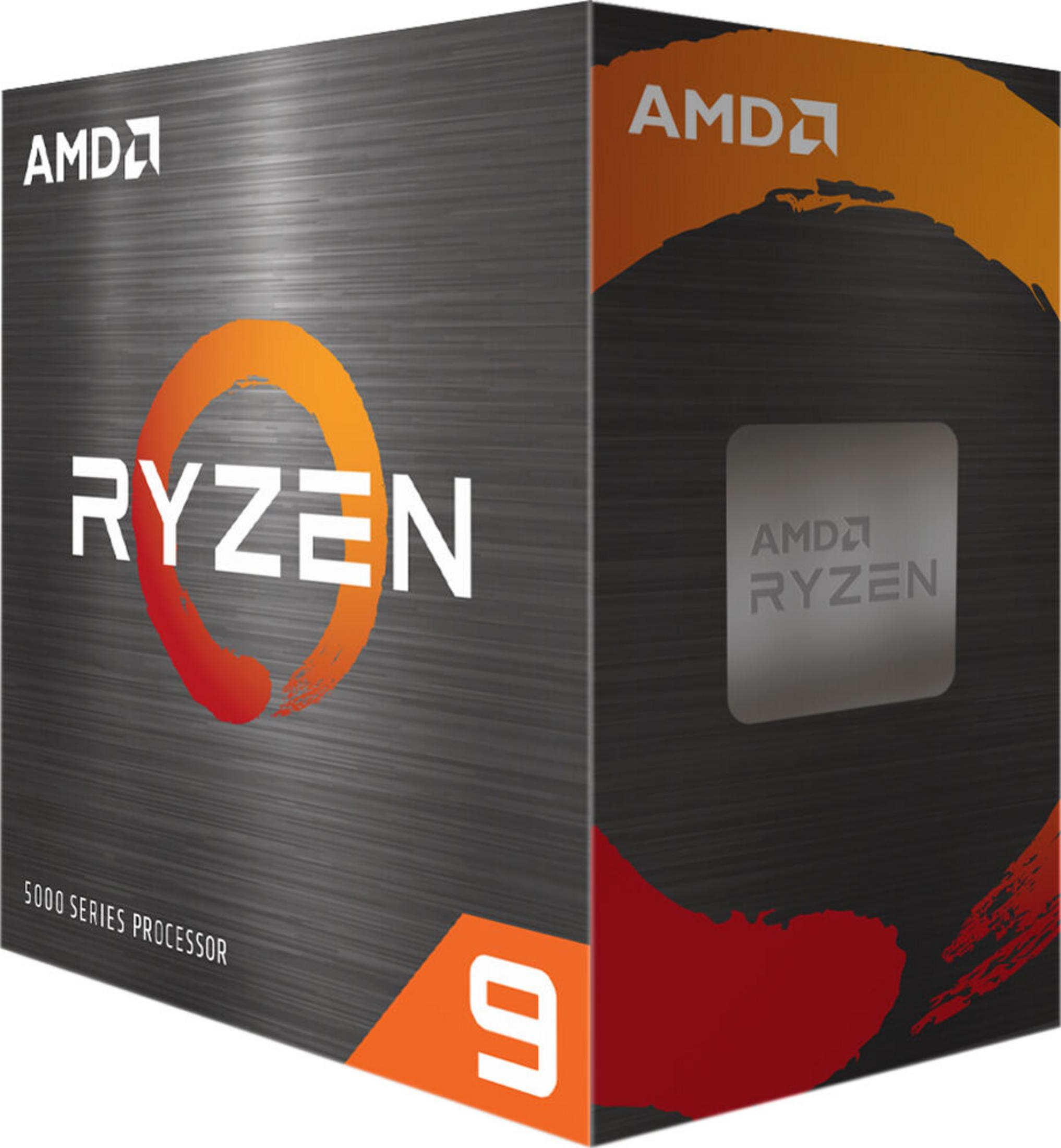 Caja de procesador AMD Ryzen 9 Serie 5000 con logo Ryzen.