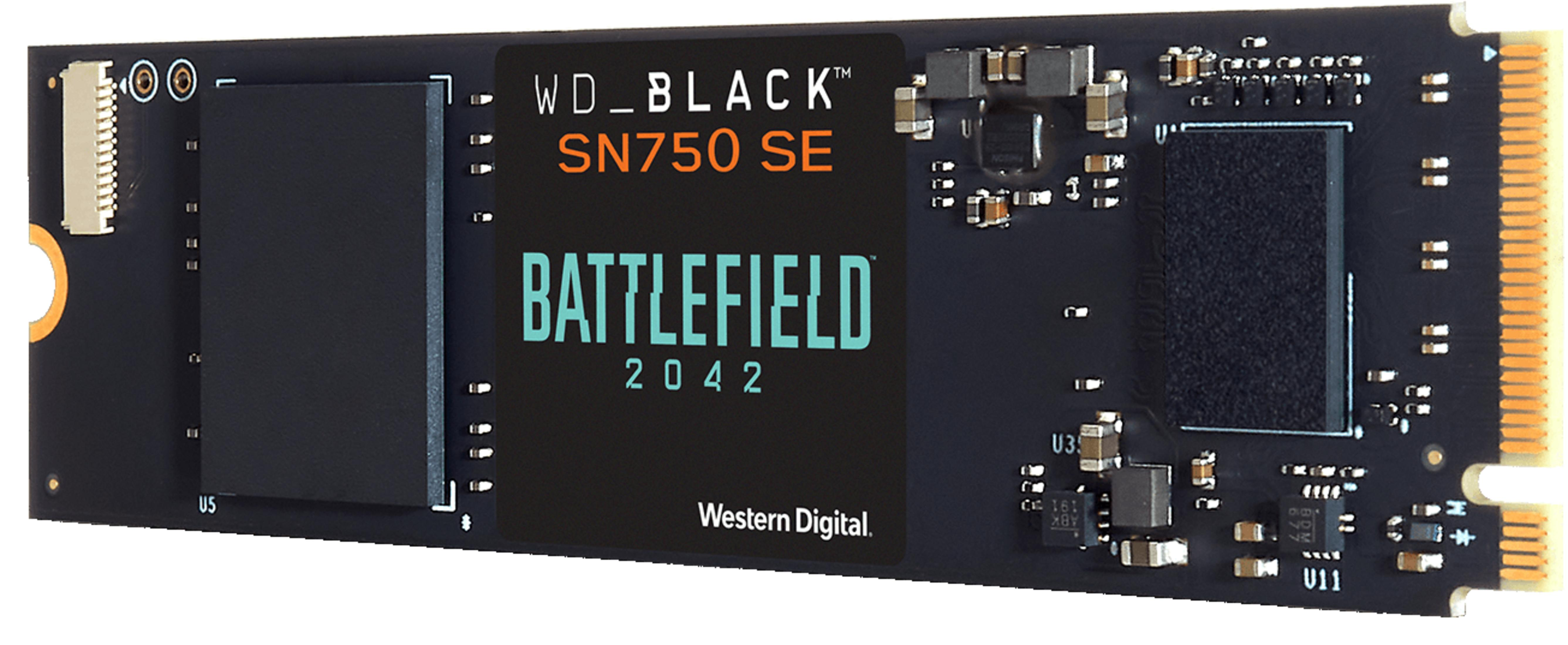 Czarny dysk SSD z oznaczeniem Battlefield 2042, WD_BLACK SN750 SE.