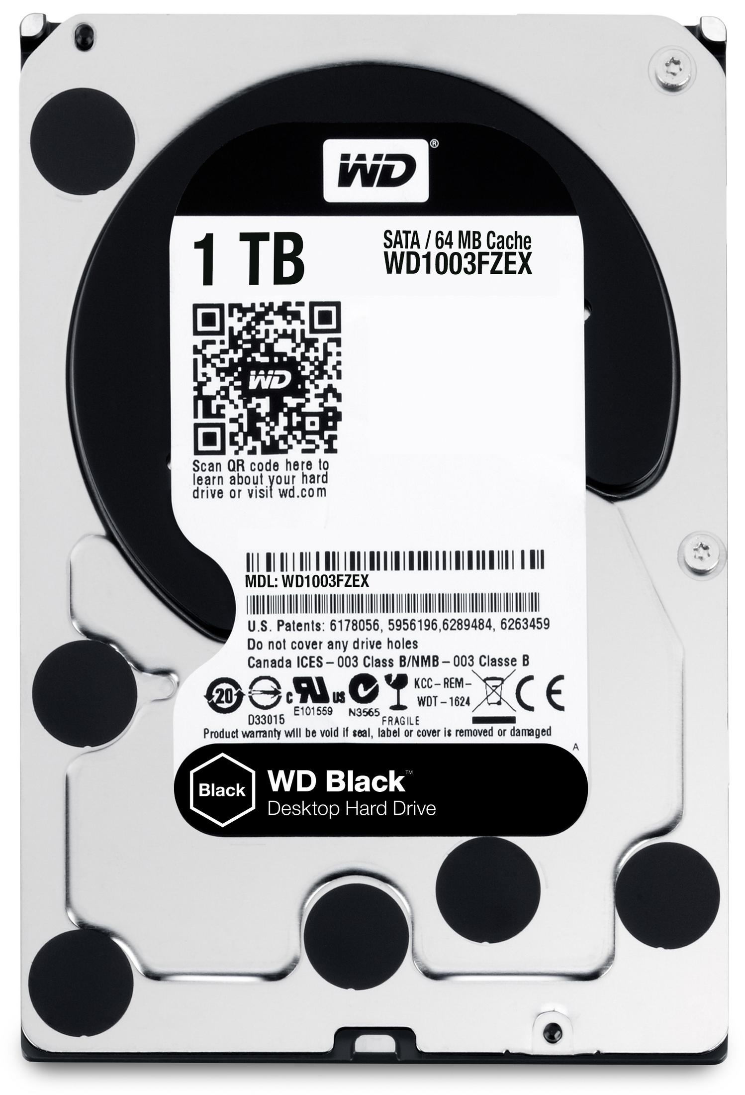Hard disk WD 1 TB Black Desktop con codice QR e specifiche.