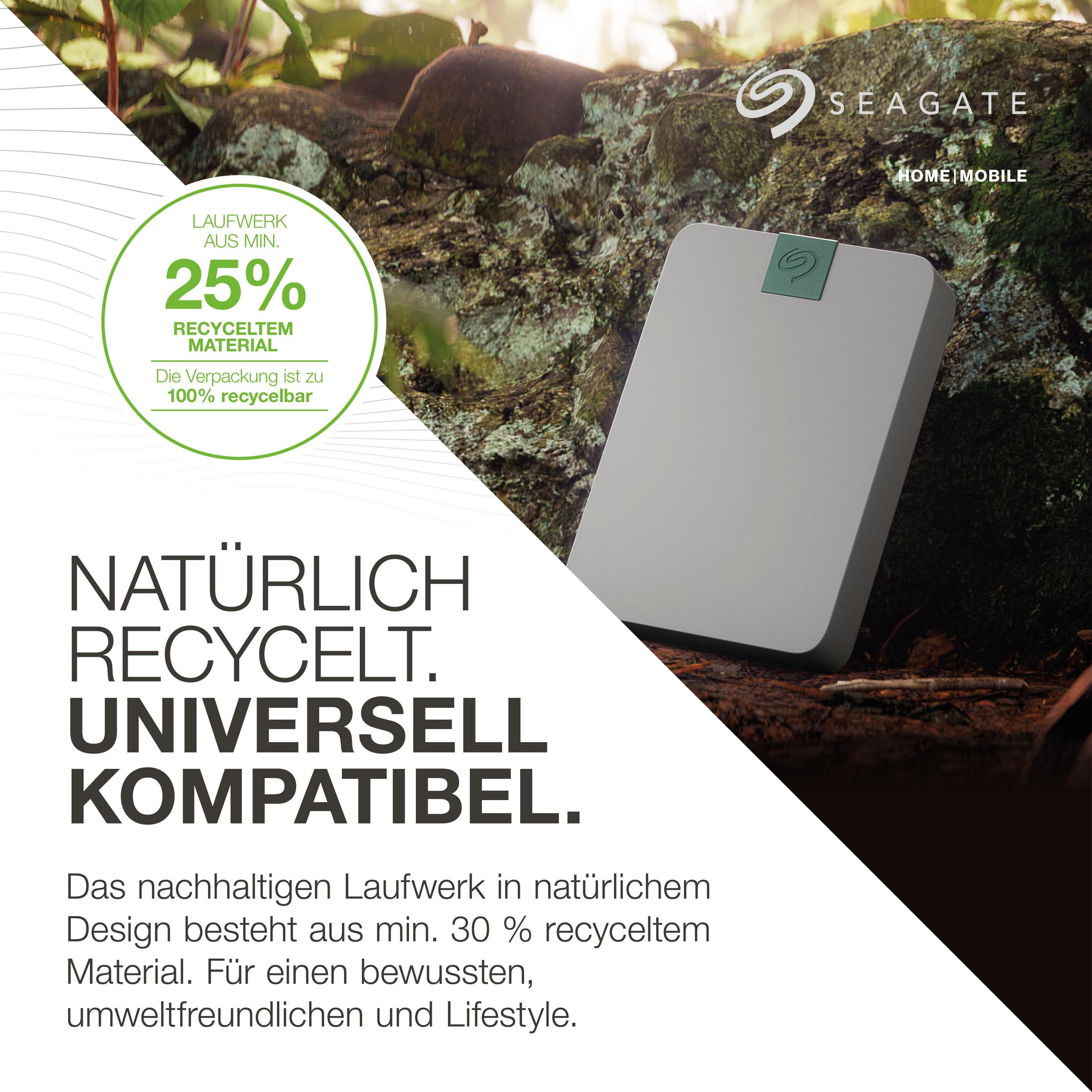 Dysk Seagate w naturalnym otoczeniu, 25% materiału z recyklingu.