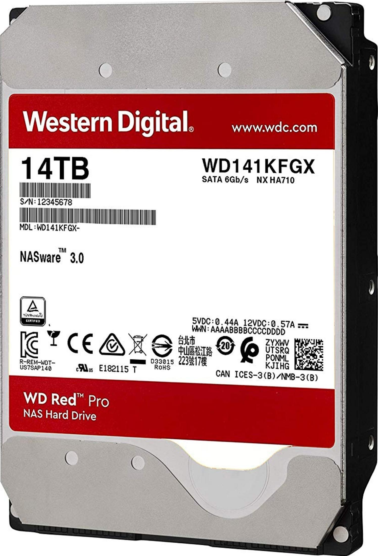 Disque dur NAS Western Digital 14TB, modèle WD141KFGX.