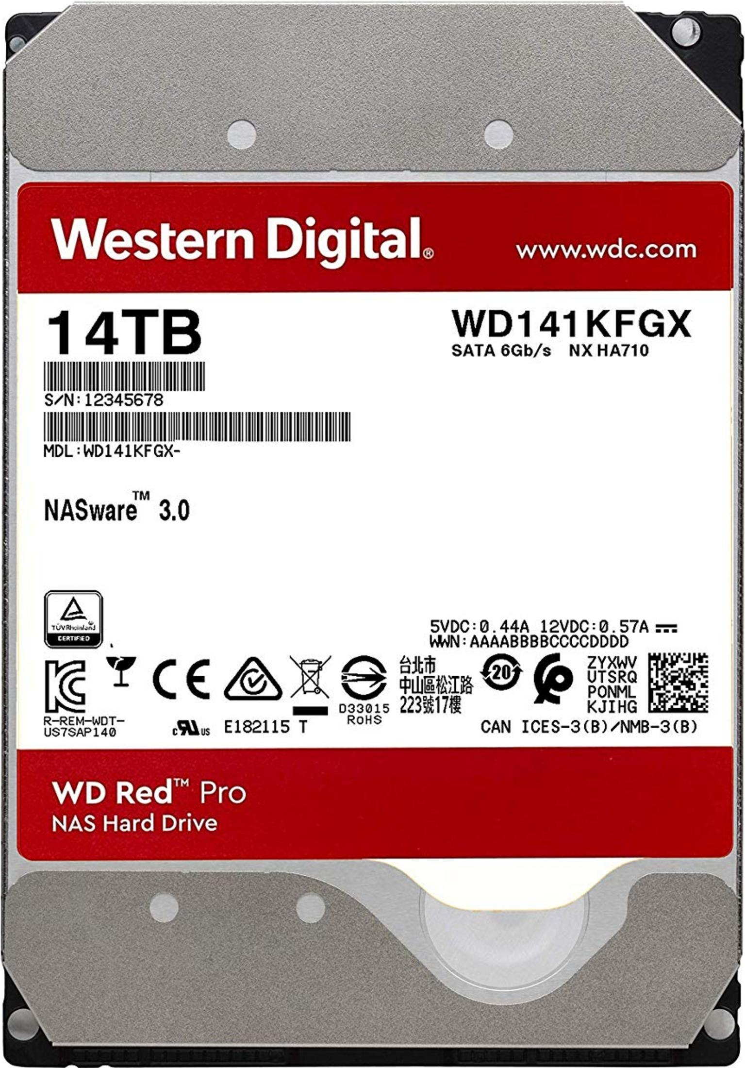Disque dur NAS Western Digital 14TB WD141KFGX avec connexion SATA.