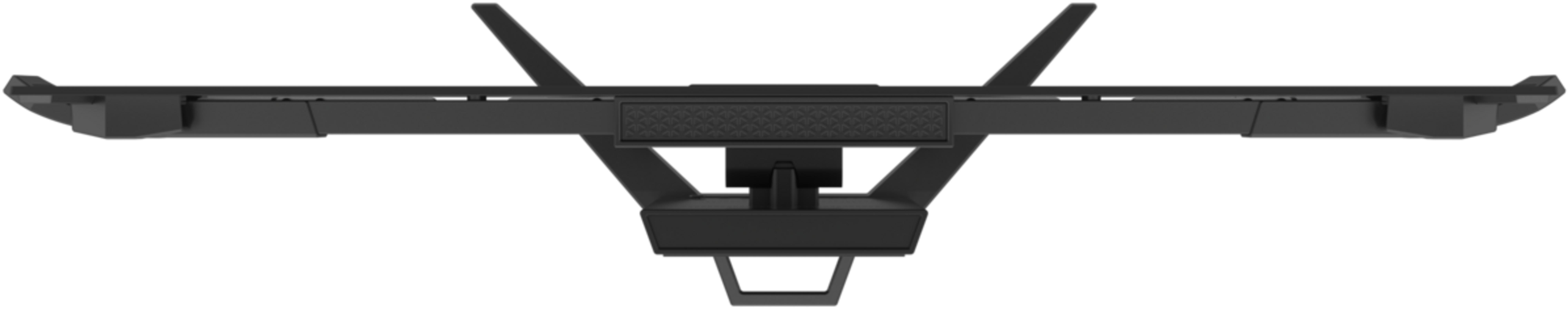 Czarny, abstrakcyjny obiekt z geometrycznymi kształtami i teksturowaną powierzchnią.