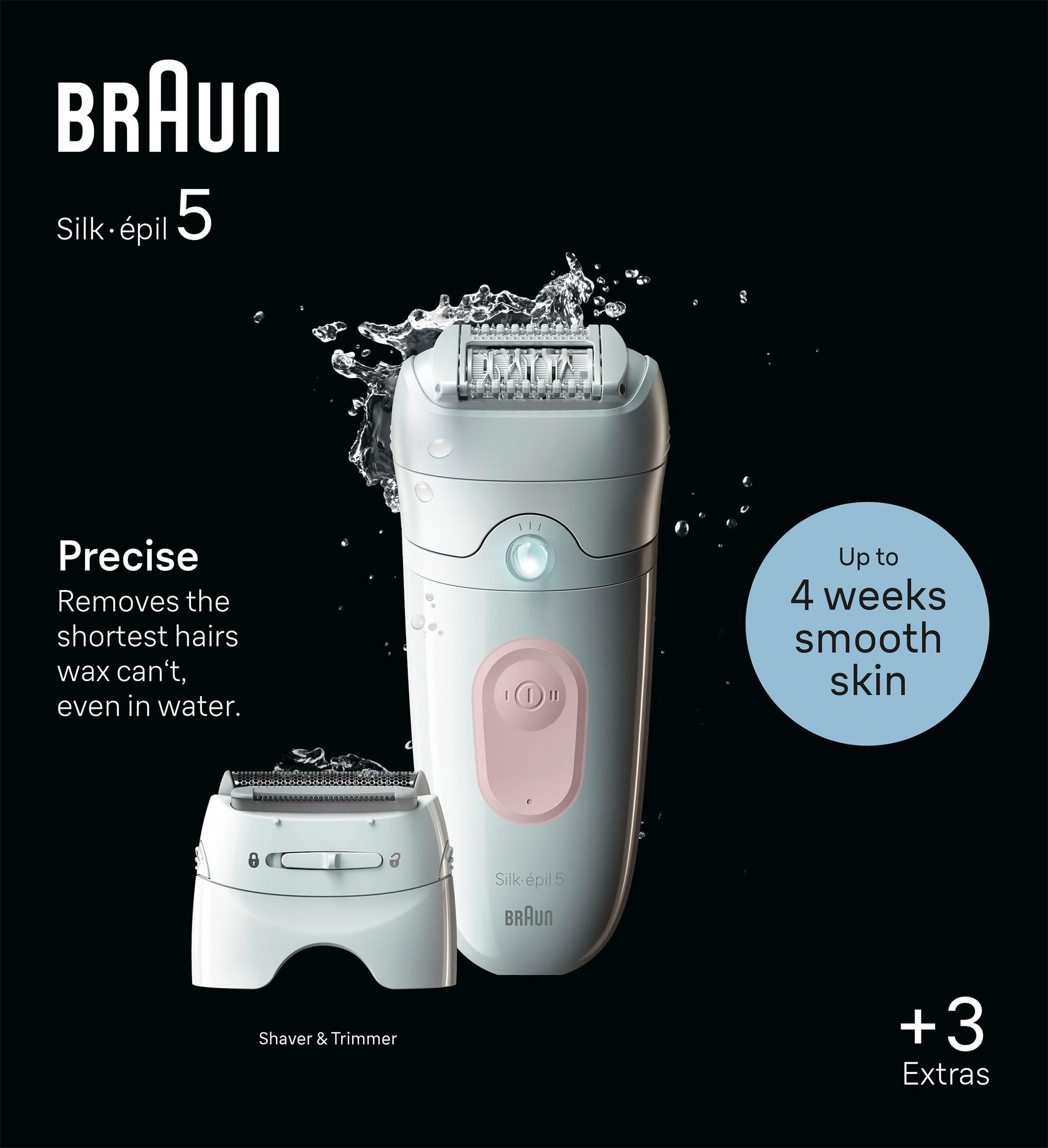 Depilator Braun Silk-épil 5 z nasadkami, precyzyjne usuwanie owłosienia, wodoodporny.